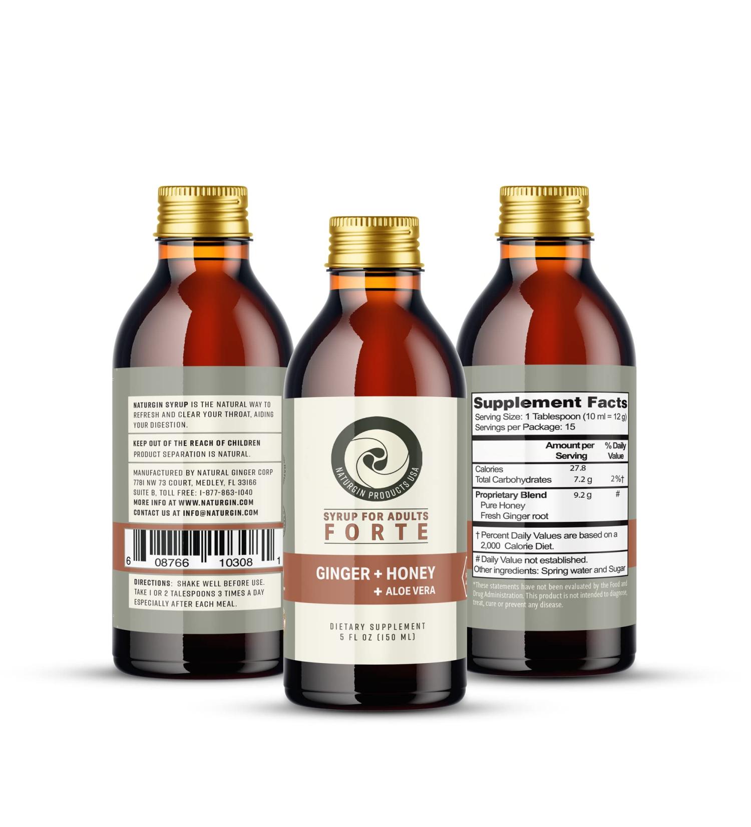 Naturgin Syrup Forte for Adults with Ginger Honey and Aloe Vera 5 oz (150ml) - Buy Online on GoSupps.com