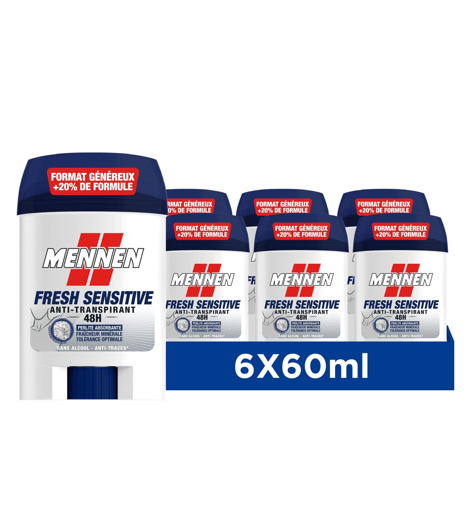 Mennen FRESH SENSITIVE Antiperspirant for men 48H large stick without alcohol - Pack of 6