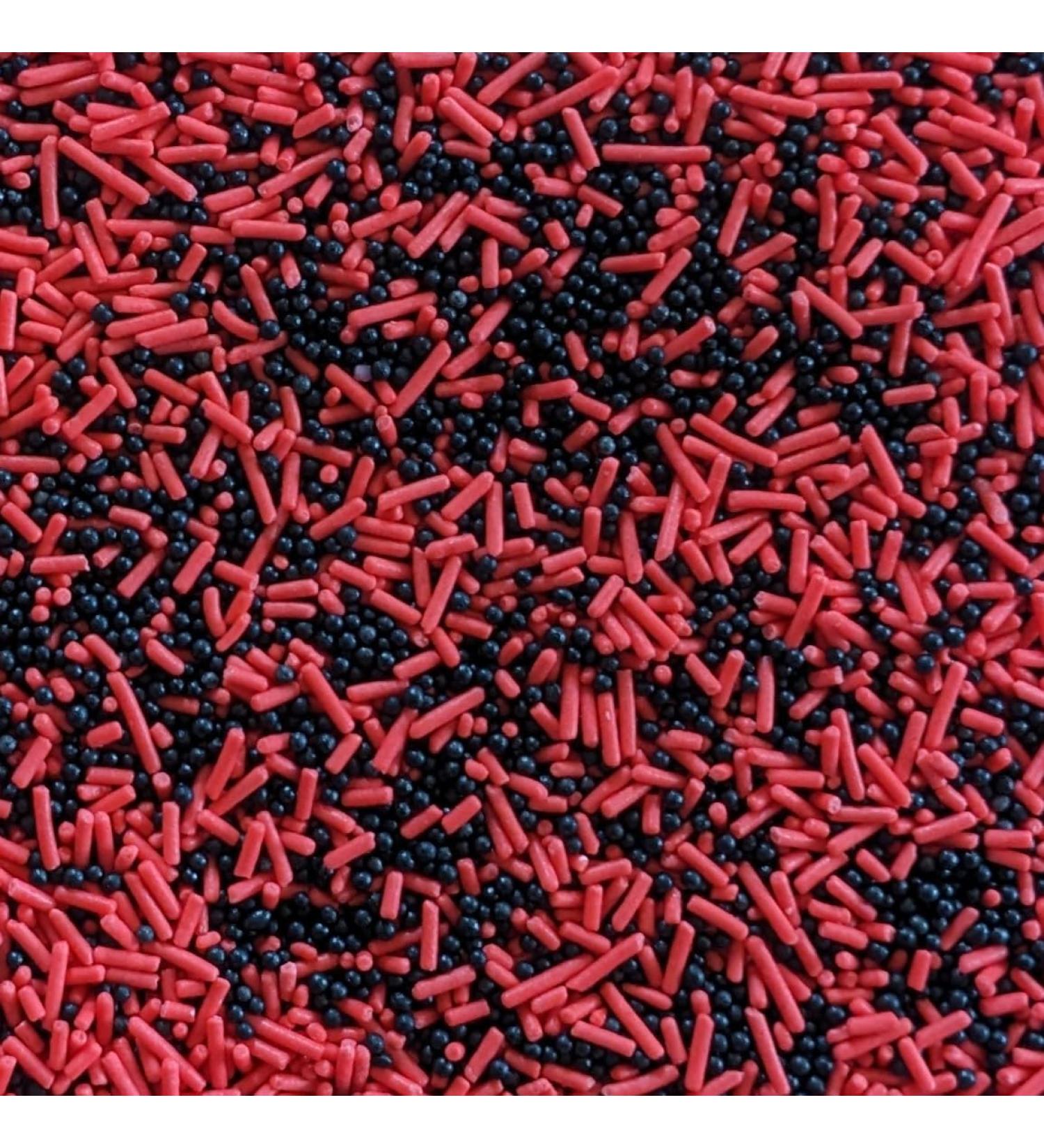 Red and Black Sprinkles Mix - 35g of Red and Black Cake Toppers or Cupcake Decorations