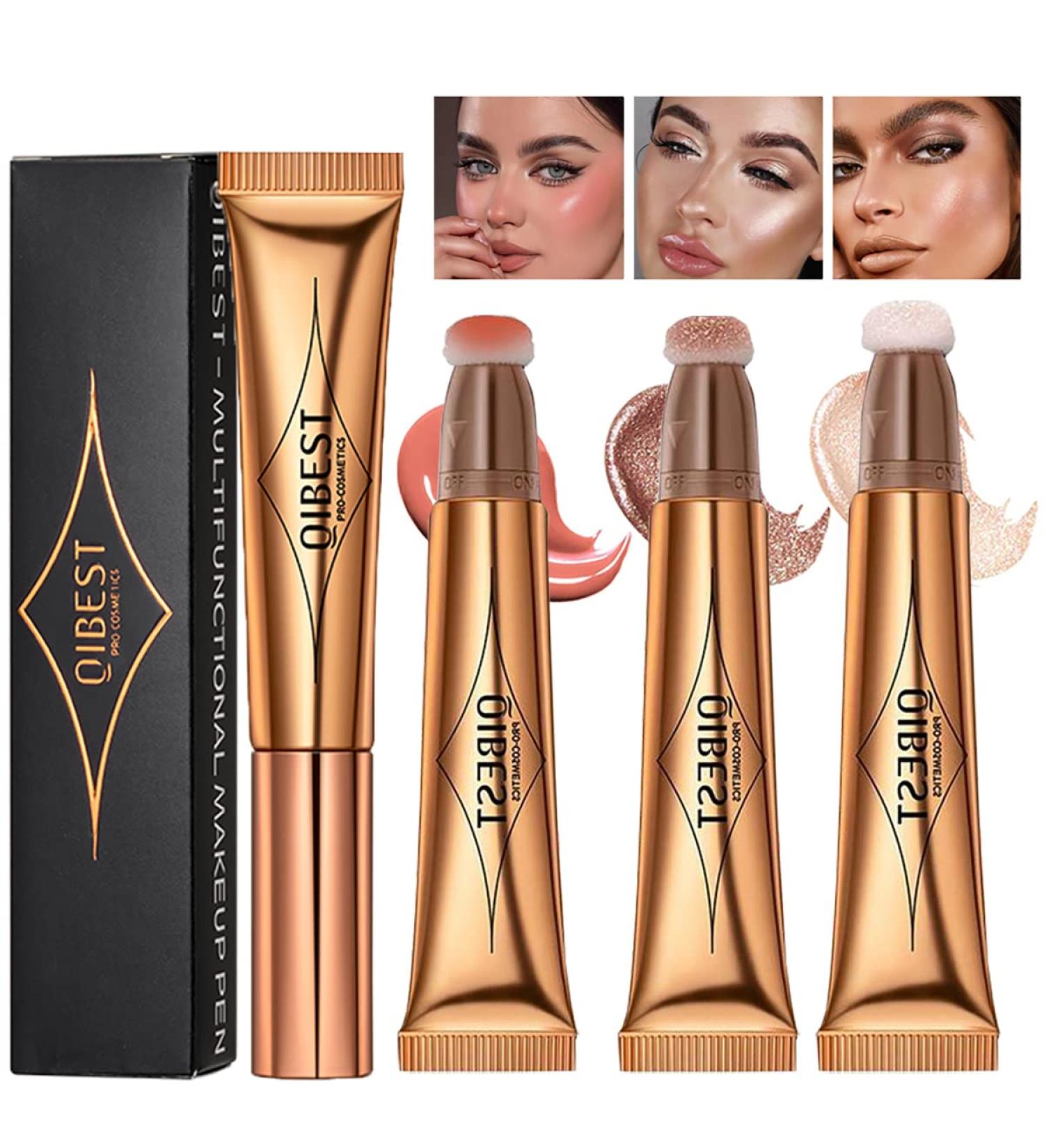 3 Pcs Cream Contour Beauty Wand Set - Highlighter, Blush, Concealer Stick with Cushion Applicator for 3D Face Makeup - Natural Matte Finish, Lightweight & Blendable - Buy Online on GoSupps.com