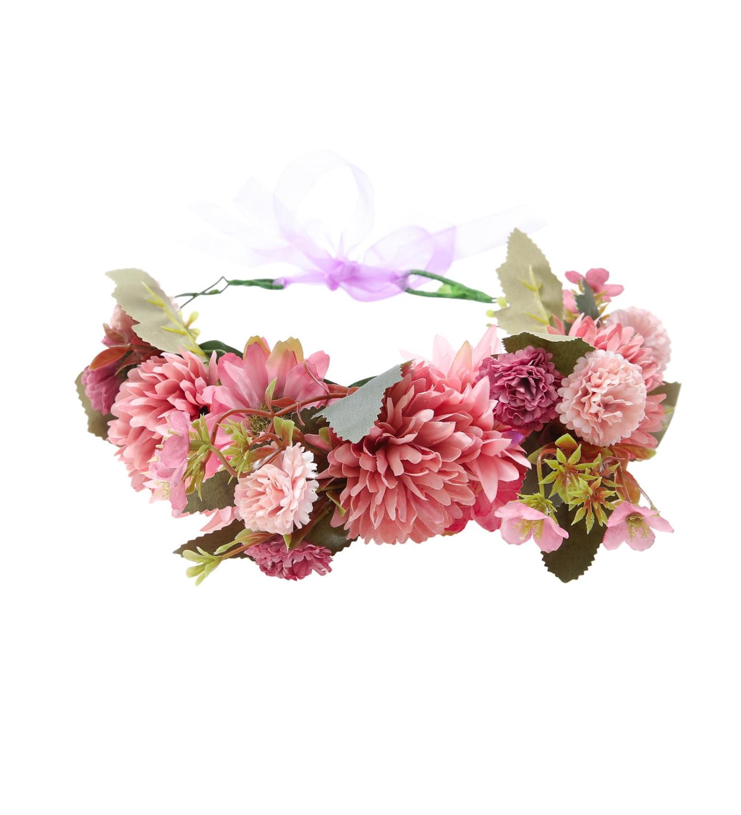 AWaytr Boho Flower Crown Headband - Handmade Pink & Purple Festival Headdresses for Women and Girls | International Shipping - Buy Online on GoSupps.com