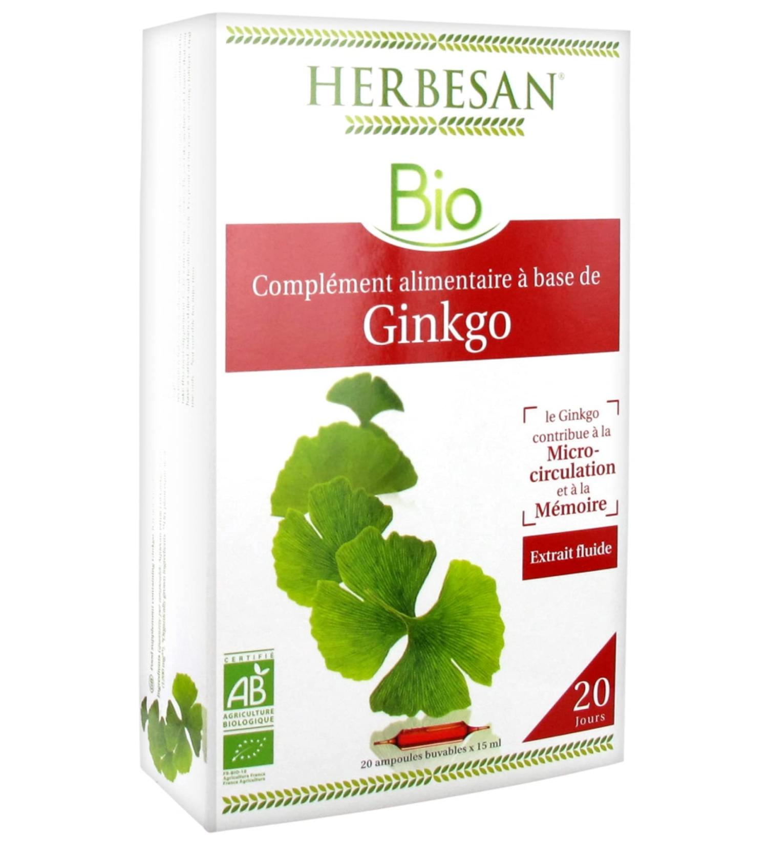 Herbesan Bio Ginkgo 20 ampoules of 15 ml