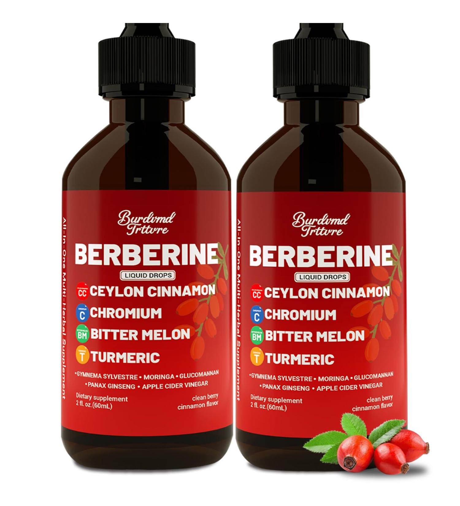 Berberine Drops with Ceylon Cinnamon Supplement Berberine HCL Chromium Bitter Melon & Turmeric Liquid Drops for Immune Health & Metabolic Support Fast Absorption - 4 fl oz 2 Fl Oz (Pack of 2) - Buy Online on GoSupps.com