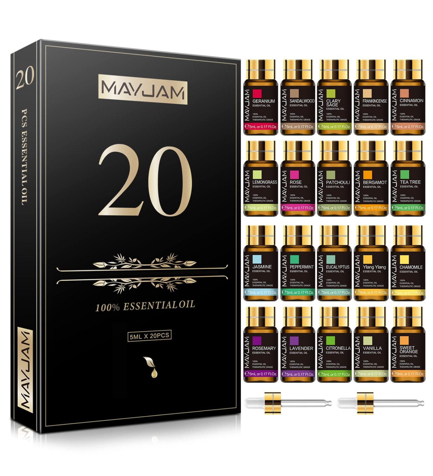 MAYJAM 20 Pcs Pure Essential Oil Gift Set - for Diffuser, Humidifiers, Skin Care, Massage - Fragrance Oil Scent for DIY Candle and Soap Making - 5ML - Perfect Gift for Friends - Buy Online on GoSupps.com