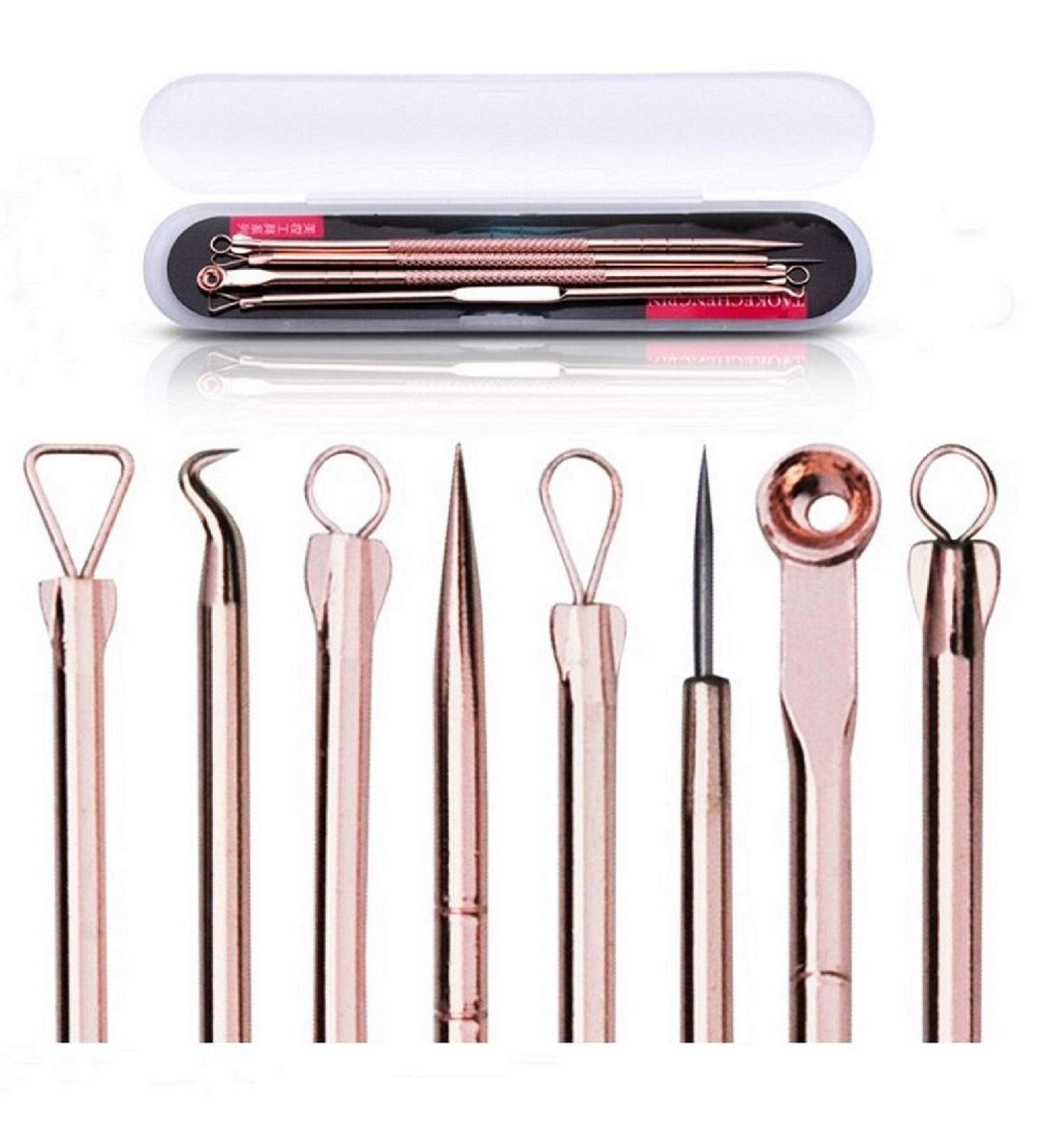 Blackhead Remover Pimple Extractor Tool Kit - Best Acne Treatment for Face and Nose - 4 PCS Electroplated Set with Case - Buy Online on GoSupps.com