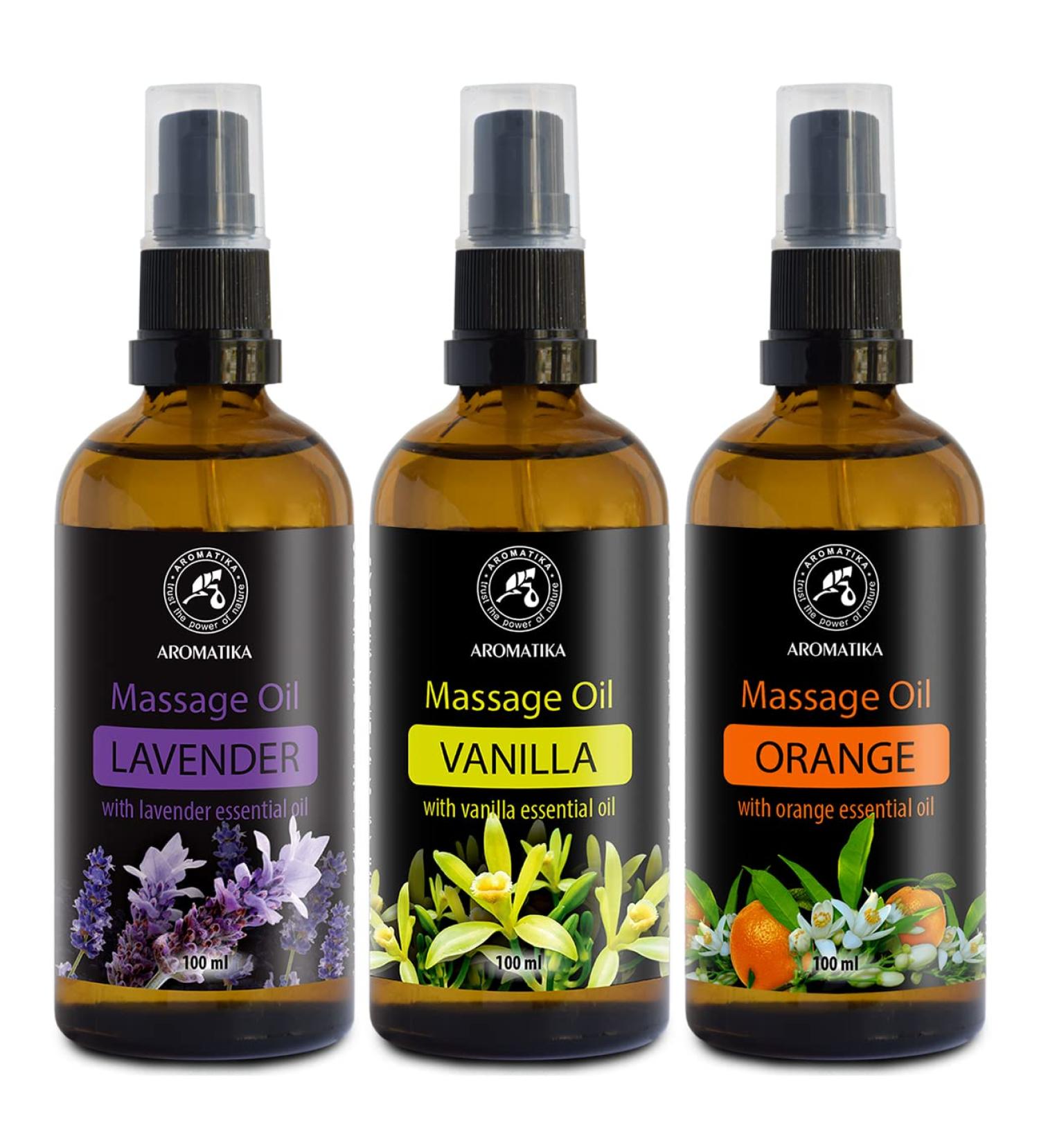 Relaxation Massage Oils Set - 3x100ml Vanilla Lavender & Orange - Nourishing Body Care with Almond Grape Seed & Peach Core Oils - Buy Online on GoSupps.com