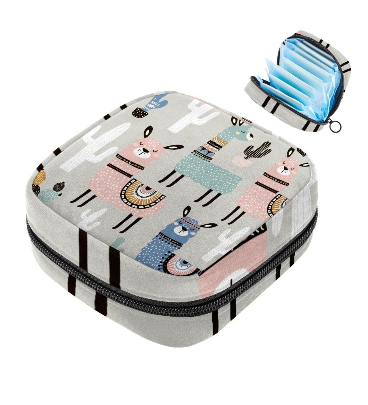 Animal Llama & Cactus Pattern Menstrual Cup Pouch | Sanitary Napkin Storage Bag | Portable Feminine Menstrual Period Bag - Color 9 - Buy Online on GoSupps.com