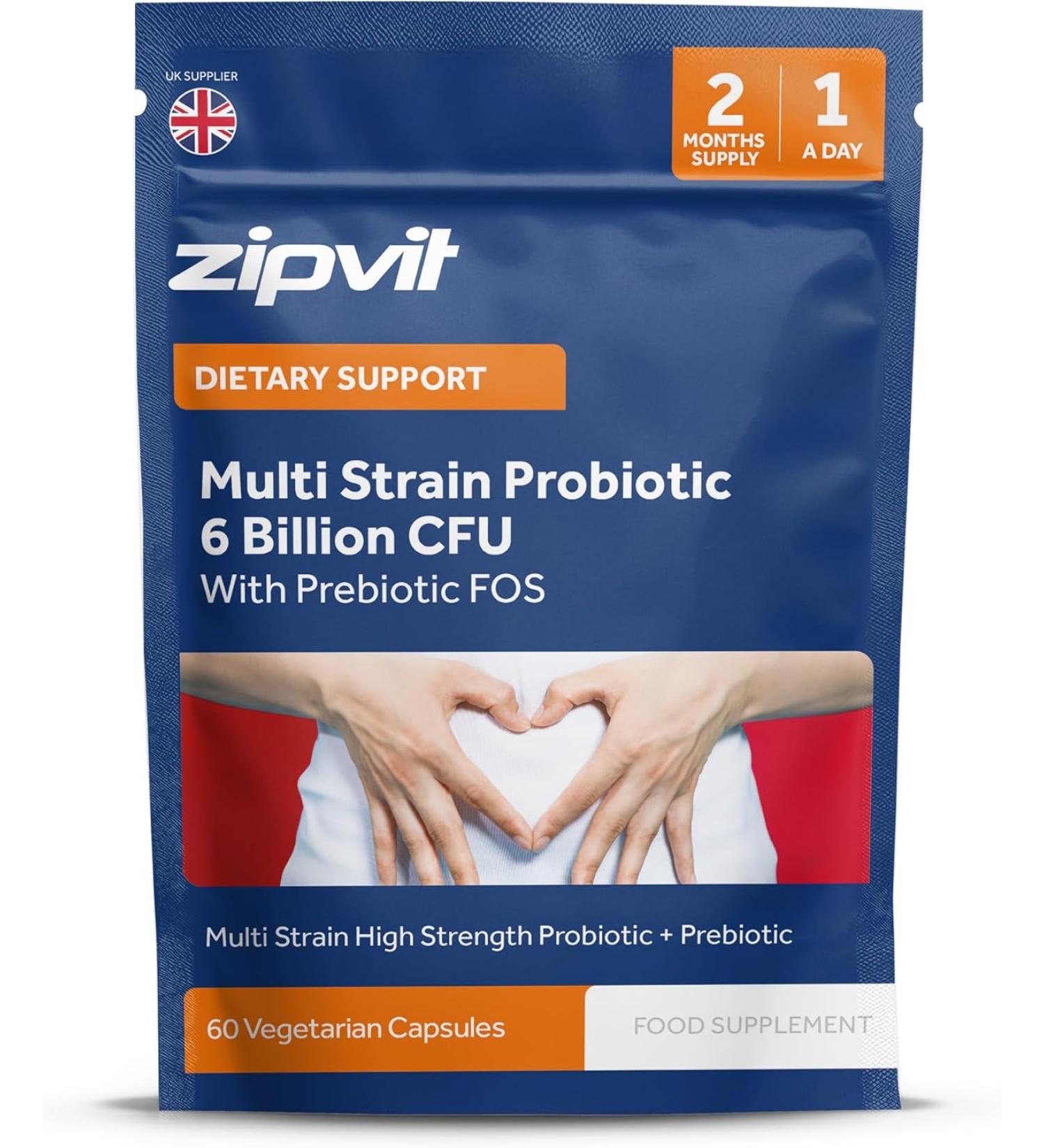 Zipvit Probiotics for Gut Health for Women & Men - 60 Vegetarian Capsules - Buy Online on GoSupps.com