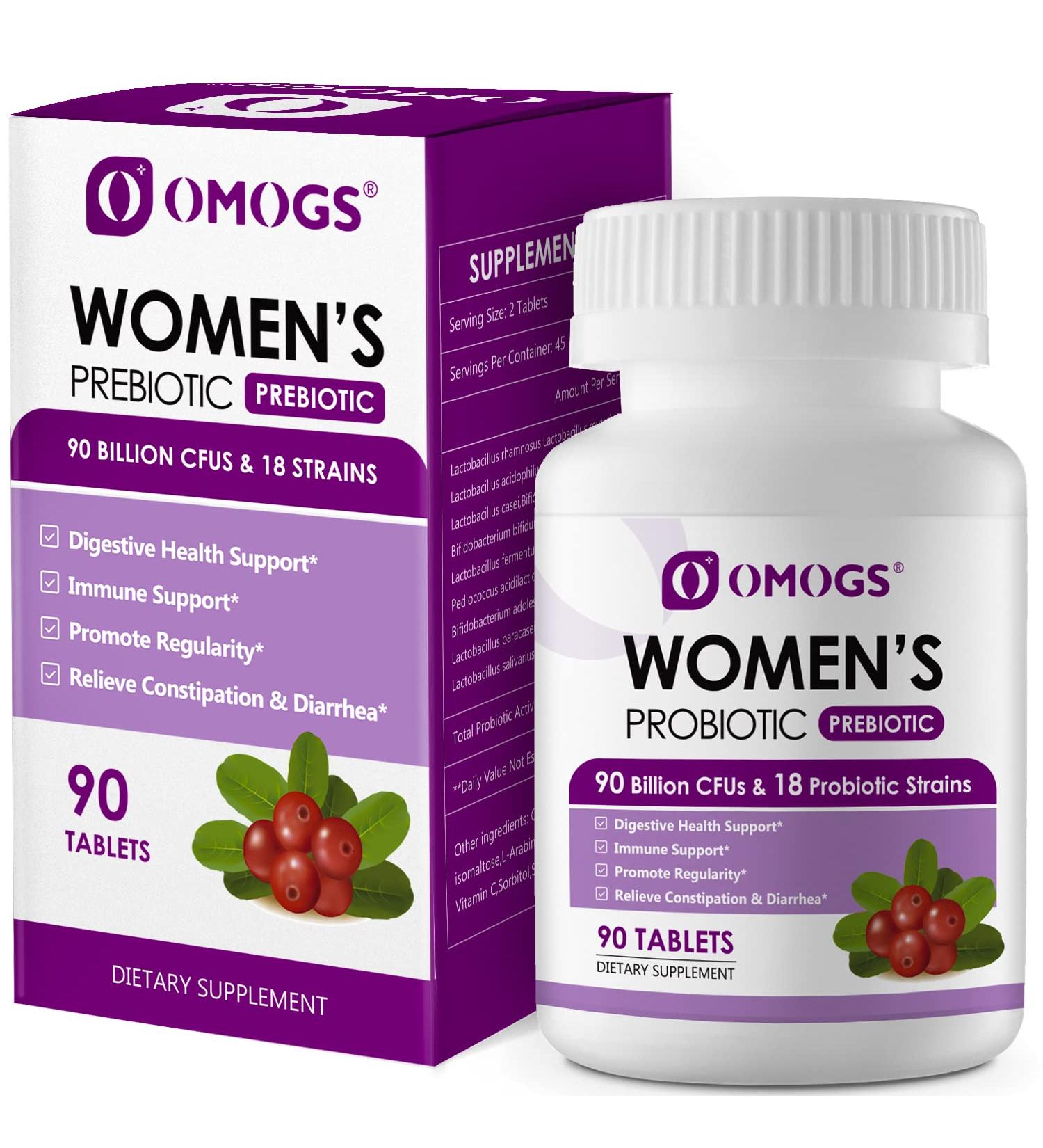 OMOGS Women's Probiotic with Cranberry Extract | 90 Billion CFUs 18 Strains | Boost Immune & Digestive Health | Gluten Dairy Yeast & Soy Free | 90 Tablets - Buy Online on GoSupps.com