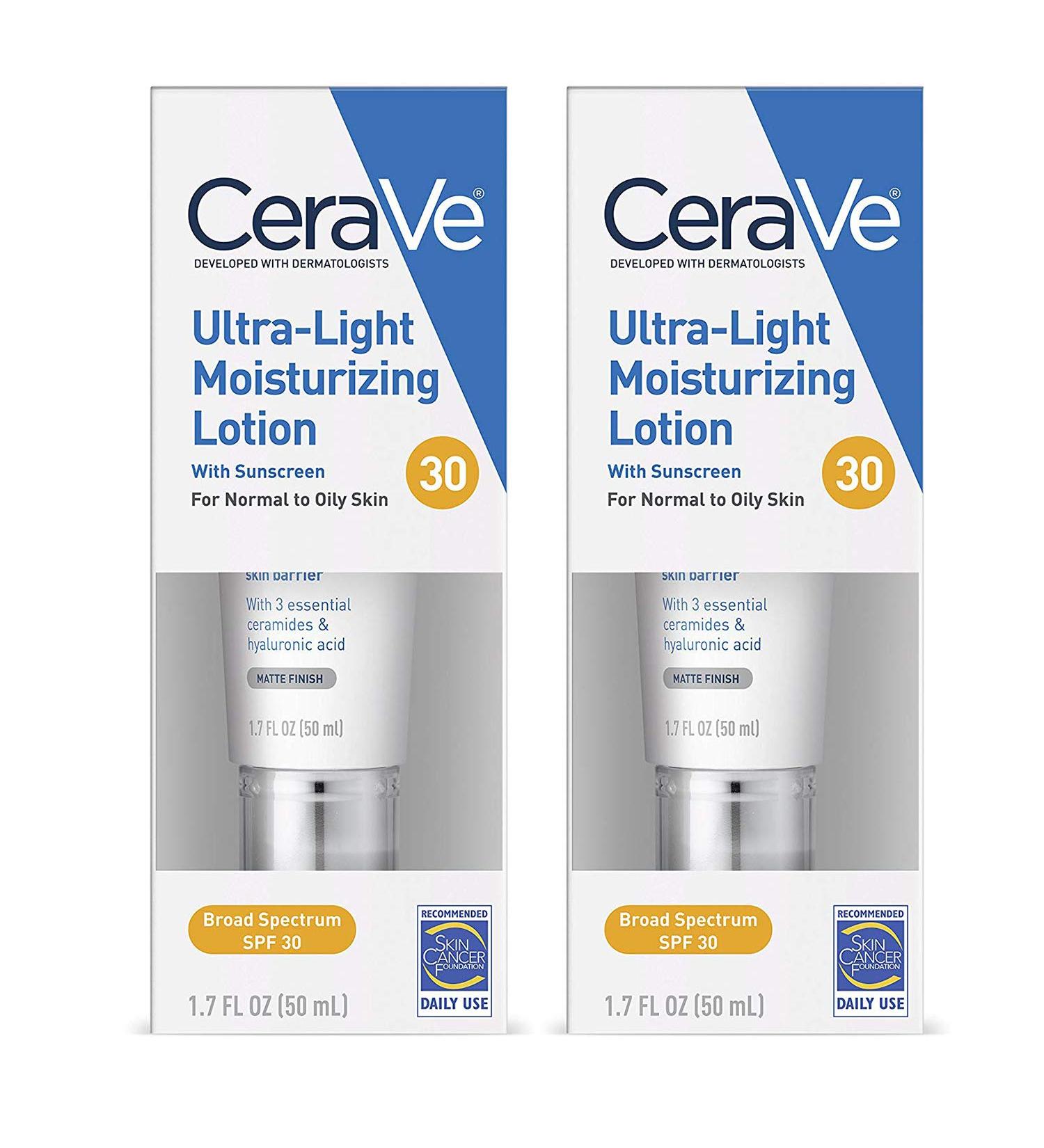 Face Moisturizer with SPF 30 | 1.7 Ounce | Light-Weight Face Lotion with Hyaluronic Acid | Fragrance Free (2 Pack)