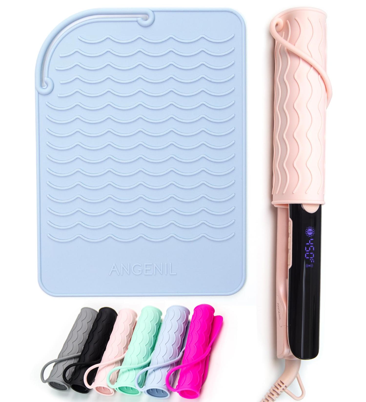 Angily Heat-Resistant Mat for Curling Bars & Styling Tools - Silicone Heat Protection Mat (23cm x 17cm) - Ideal for Smoothing Iron & Hair Curls - Blue - Buy Online on GoSupps.com