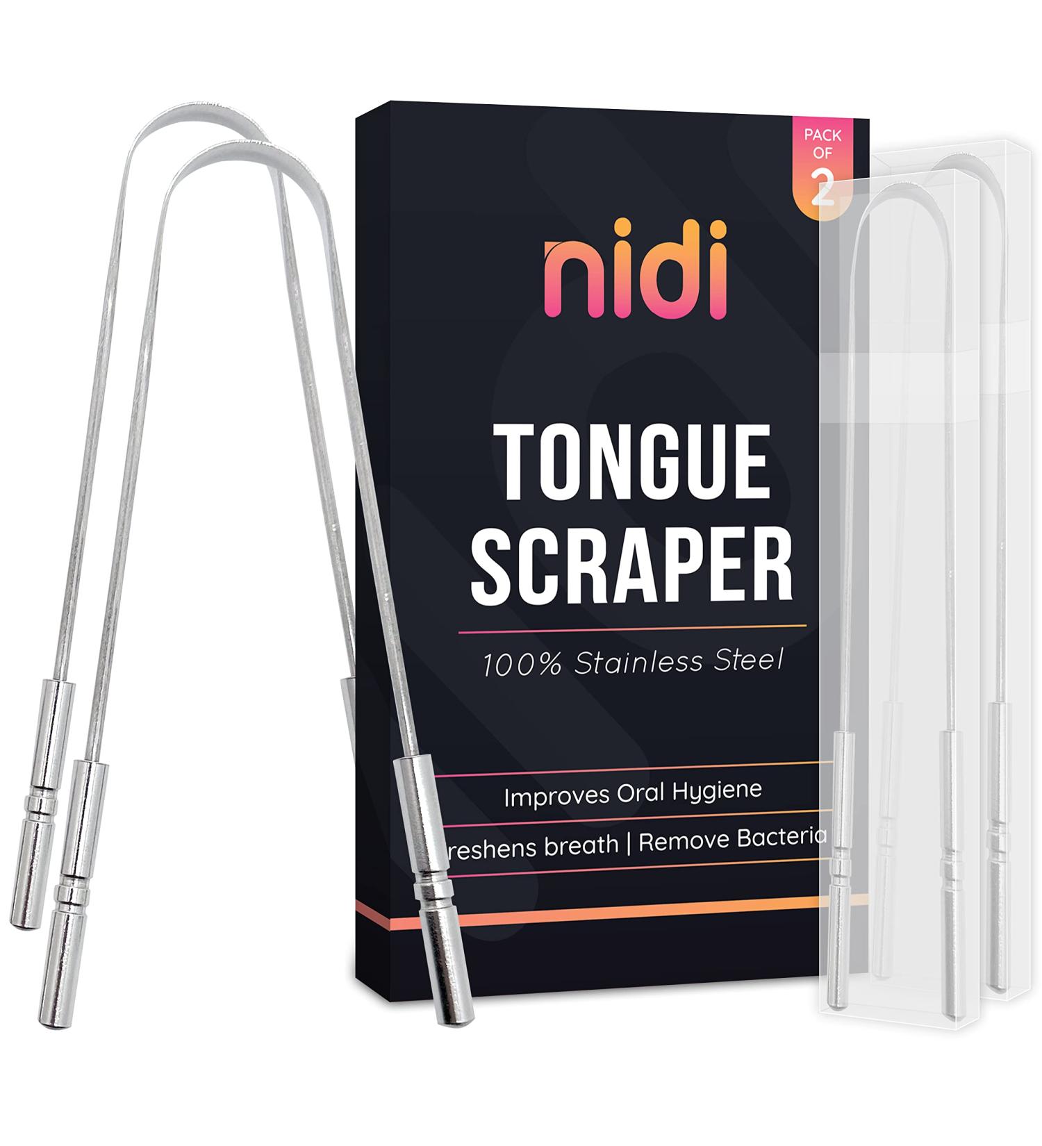 Premium Stainless Steel Tongue Cleaner for Bad Breath | Nidi Tongue Scraper | Oral Care Tool for Home & Travel - Buy Online on GoSupps.com
