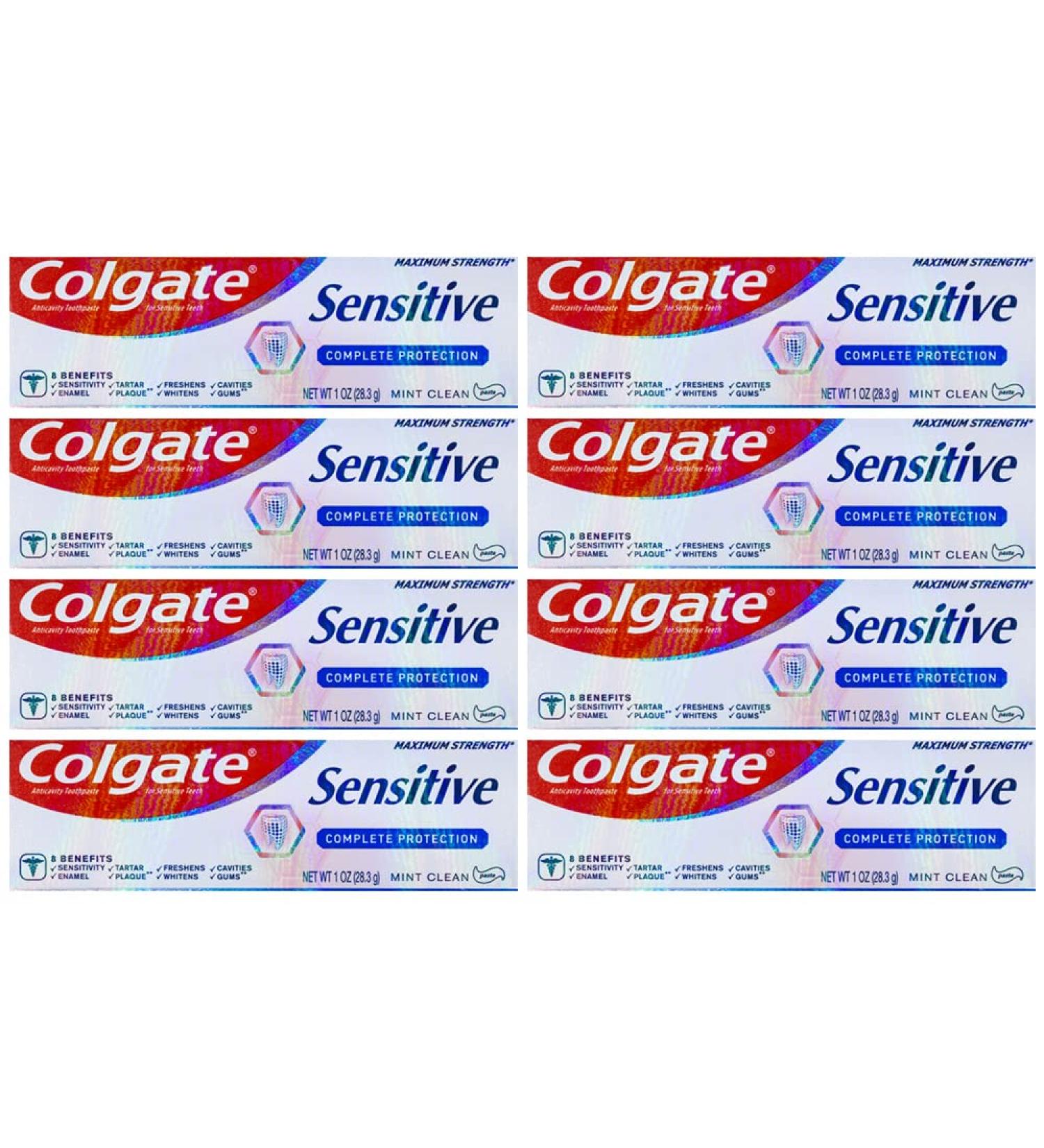 Colgate Sensitive Complete Protection Toothpaste Maximum Strength Clean Mint Travel Size 1 oz (28.3g) - Pack of 8