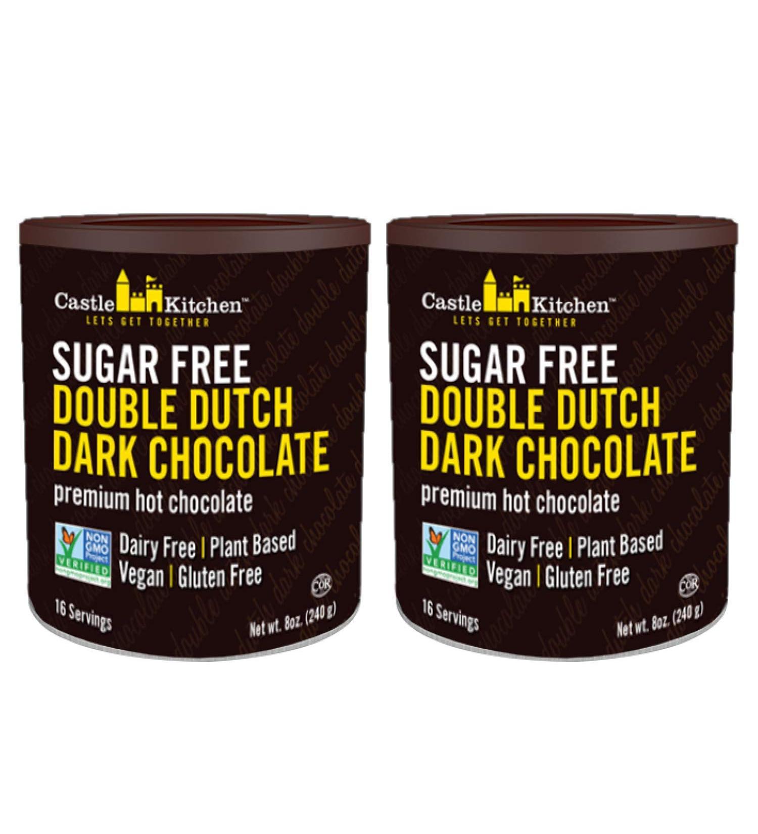 Castle Kitchen Sugar Free Double Dutch Premium Dark Hot Chocolate Mix (2 Pack 16oz Total) - Vegan Dairy Free Plant Based - Keto and Diabetic Friendly - Mix with Milk Substitute - Sweetened with Monkfruit and Good Source of Fiber Sugar Free Double Dutch -  - Buy Online on GoSupps.com