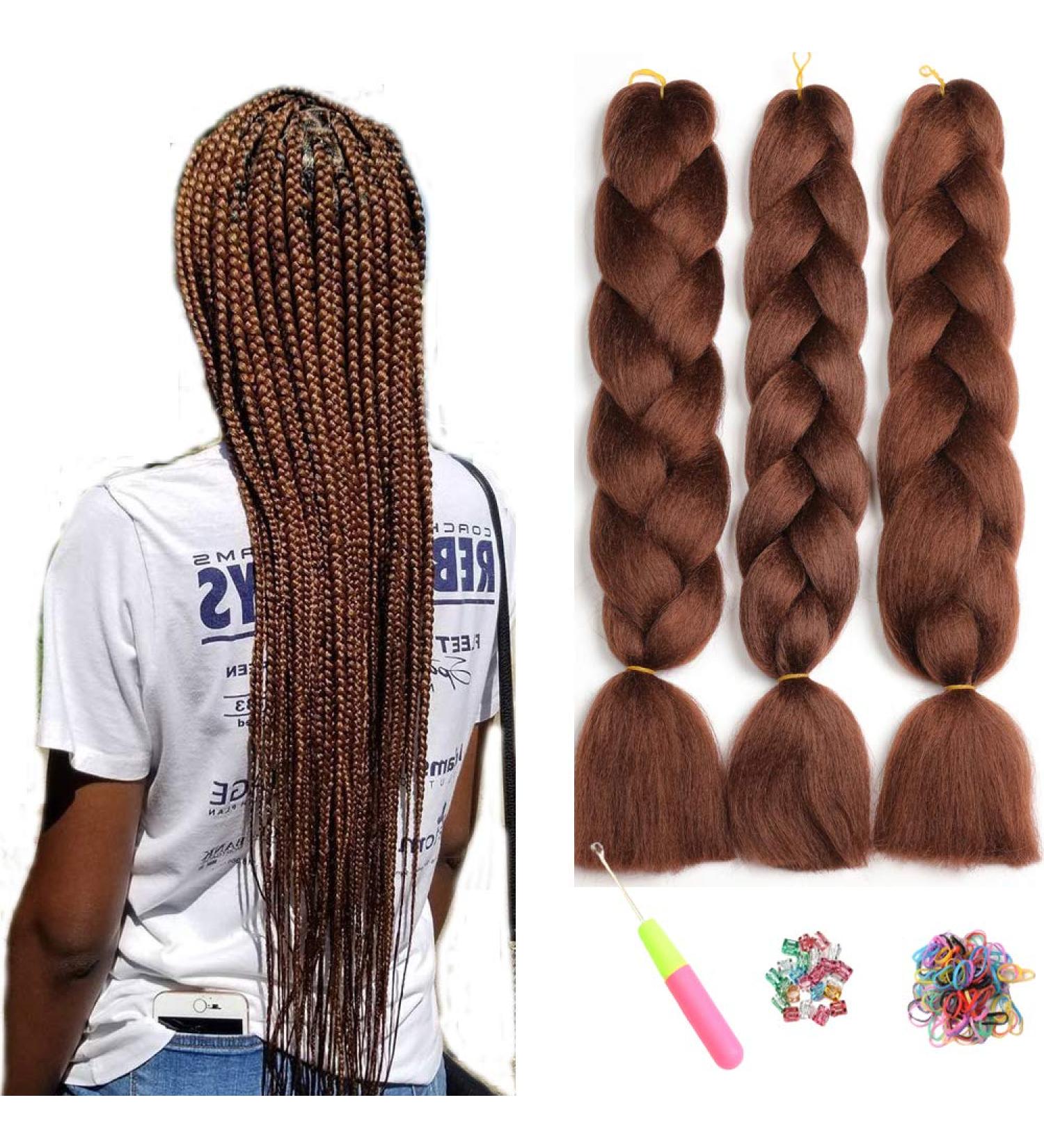 Buy Showjarlly Kanecalon Hair Extensions - Dark Chestnut Brown Ombre Jumbo Braids 24 Inch | Premium Kankalon Box Braid Kunsthaar - Buy Online on GoSupps.com