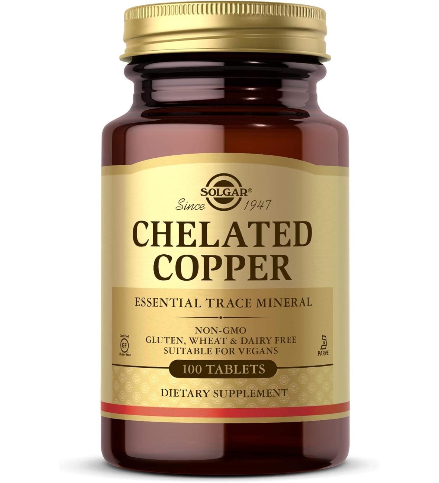 SOLGAR Chelated Copper Essential Trace Mineral - 100 Tablets - Buy Online on GoSupps.com