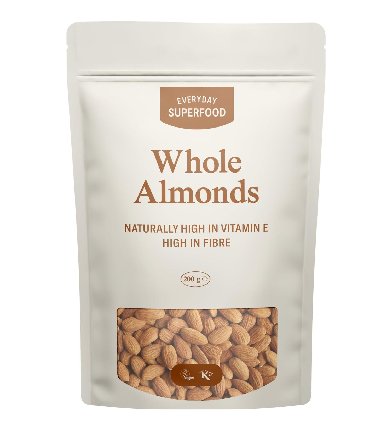 Whole Almonds Raw 200g Unsalted Unpasteurized Non GMO Almonds Nuts Shelled Unroasted Almond Kernels Certified Vegan Kosher - Buy Online on GoSupps.com