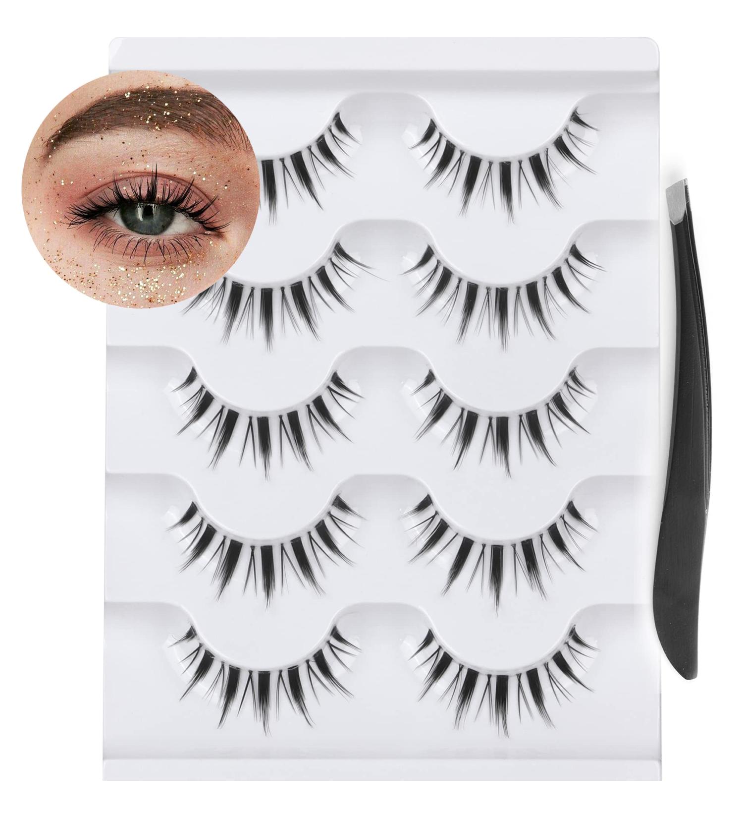 Fanxiton 14MM Manga Style Japanese Lashes 5 Pairs with Clear Band - Short 3D False Eyelashes for Makeup with Applicator (M1) - Buy Online on GoSupps.com