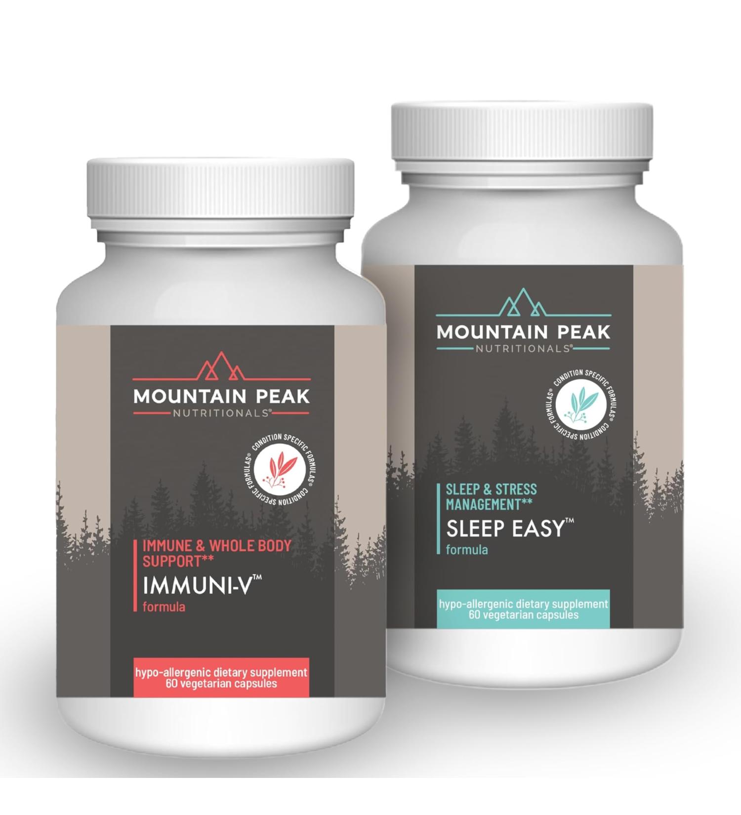 Mountain Peak Nutritionals Immuni-V & Sleep Easy Combo Pack - Herbal Supplement Duo with Antioxidants & Melatonin - Immune Support & Relaxation Formula - 60 Vegetarian Capsules Each - Buy Online on GoSupps.com