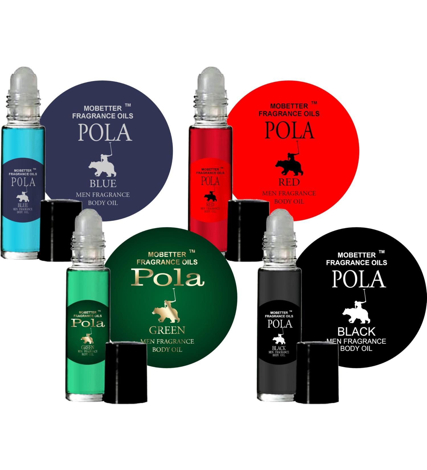 MOBETTER FRAGRANCE OILS Pola Men Cologne Body Oil Set 4 piece 1/3 oz roll on Glass Bottles