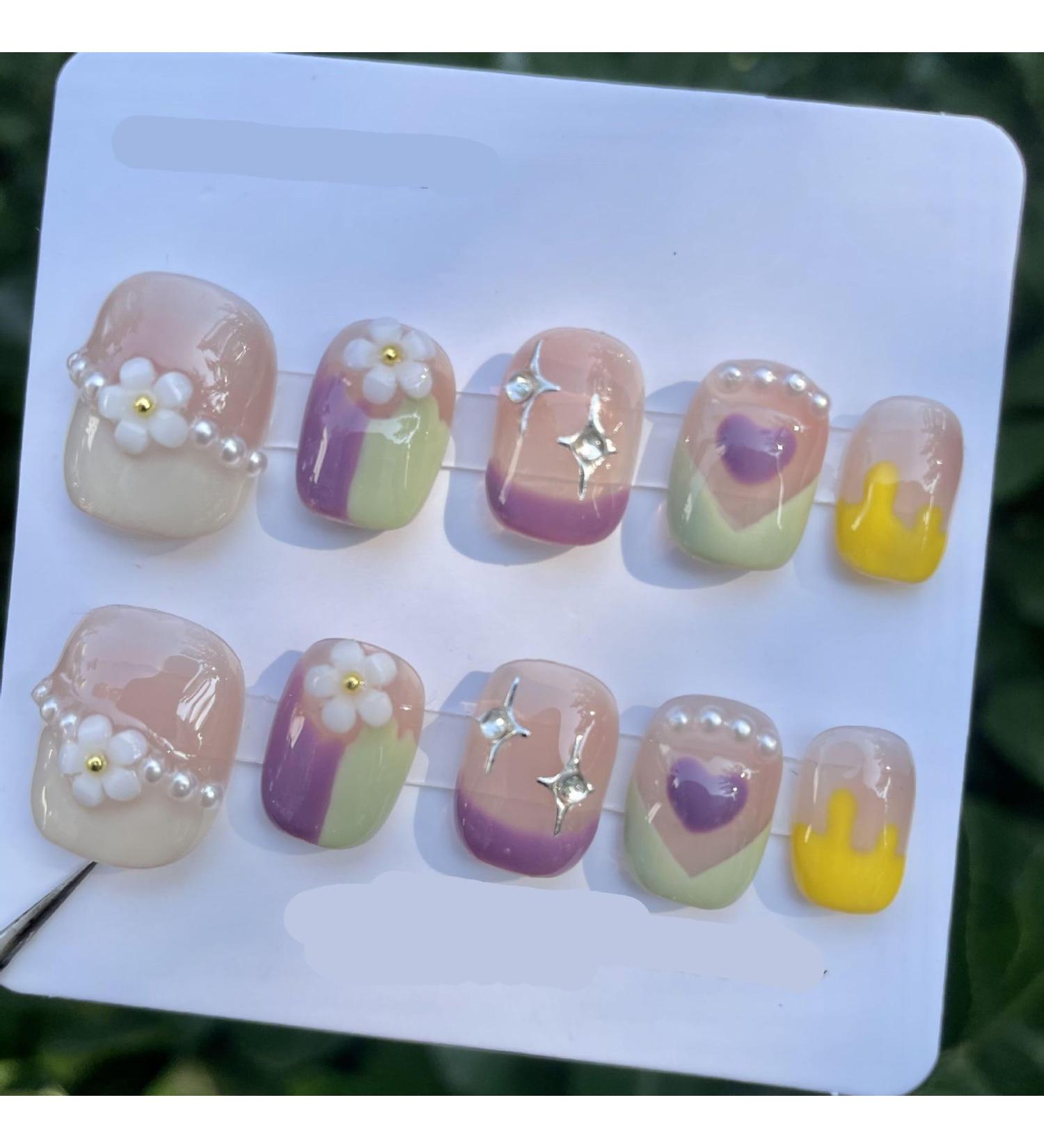 Handmade Nail Wearing Patches Finished Nail Art Small Flower Detachable Reusable Fake Nails (Size : XS) - Buy Online on GoSupps.com