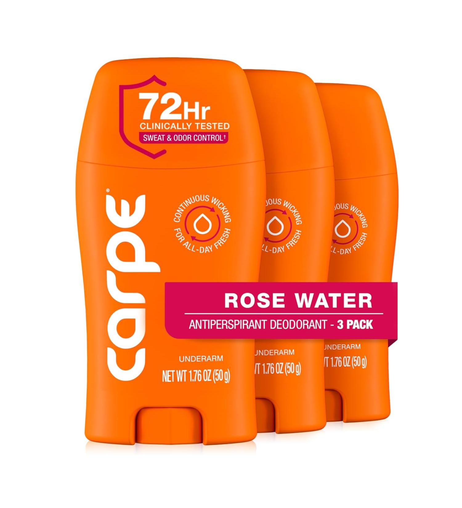 Carpe Underarm Antiperspirant and Deodorant Clinical strength with Rose Water scent Combat excessive sweating Stay fresh and dry Great for hyperhidrosis (Pack of 3) Rose Water 1.69 Fl Oz (Pack of 3) - Buy Online on GoSupps.com