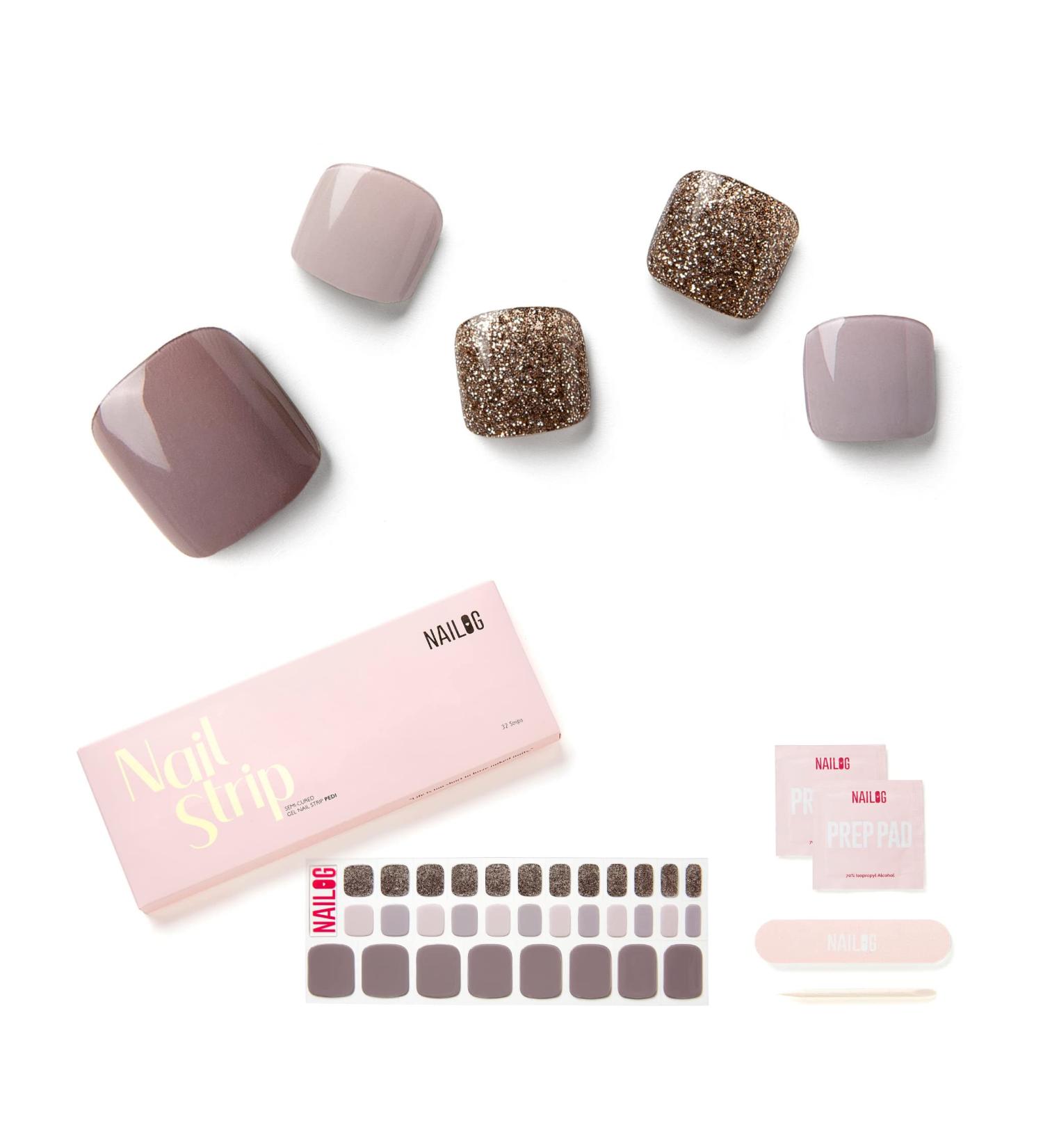NAILOG Semi Cured Gel Nail Strips - Long Lasting Glossy Toenail Polish Wraps | 32 Pieces for Perfect Pedi | Last Night - Buy Online on GoSupps.com