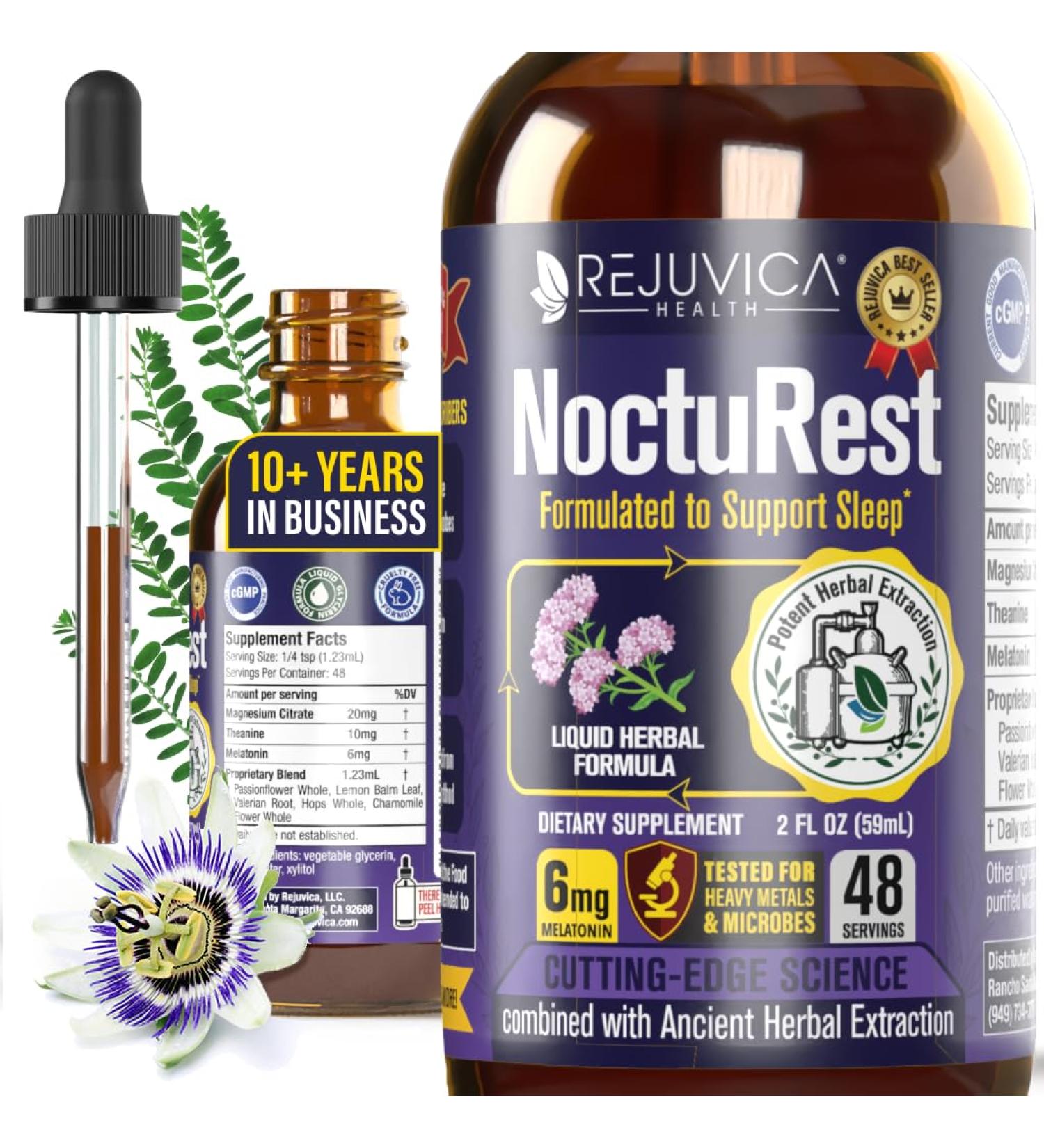 Rejuvica Health NoctuRest Natural Sleep-Aid with Valerian and Melatonin - All-Natural Liquid Formula for 2X Absorption - Magnesium L-Theanine & More - Buy Online on GoSupps.com