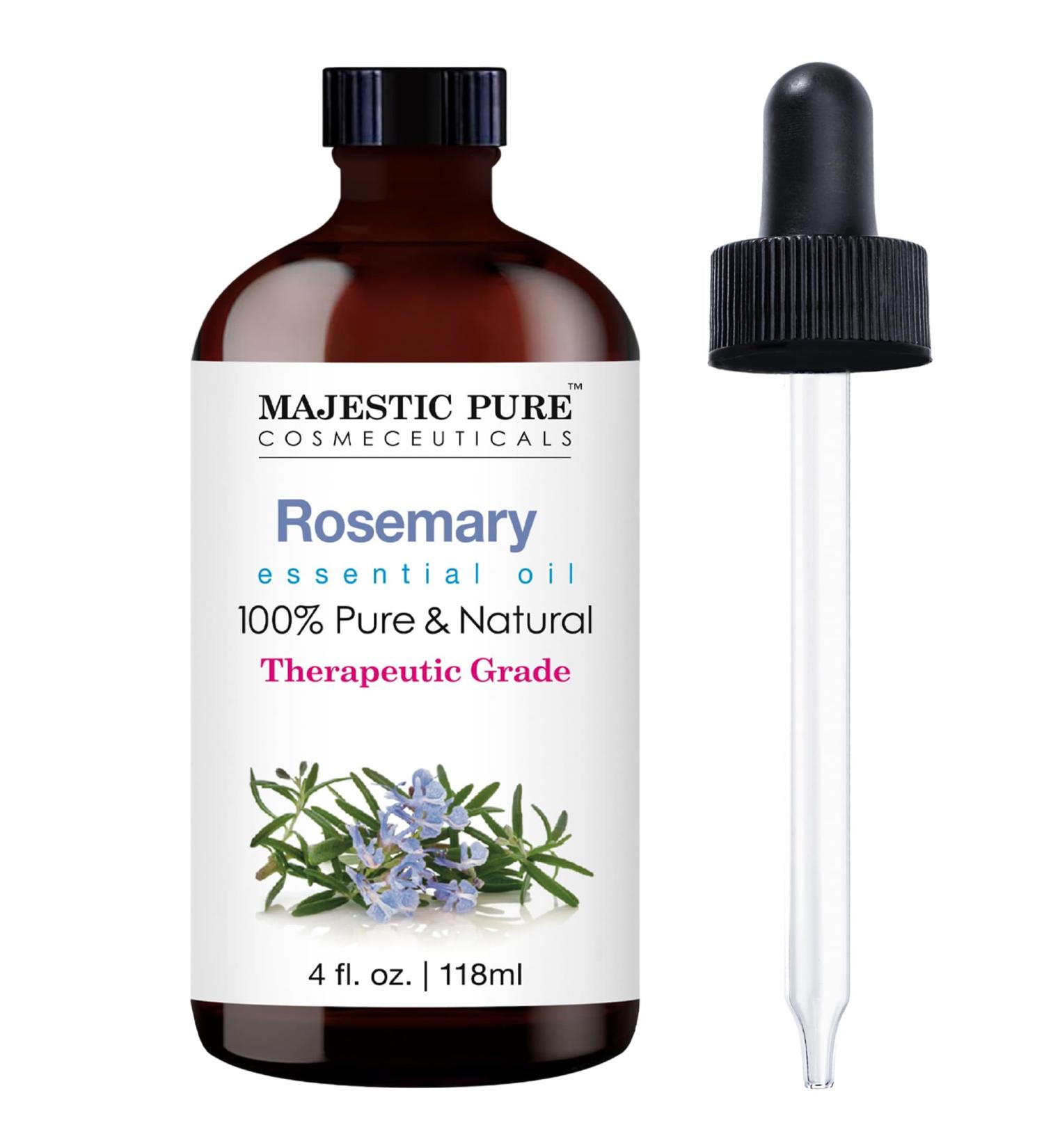 Majestic Pure Rosemary Essential Oil with Glass Dropper - Huge 4 Fl Oz - 100% Pure and Natural Rosemary Oil - Therapeutic Grade Essential Oils for Diffuser Aromatherapy Soap and Candle Making - Buy Online on GoSupps.com