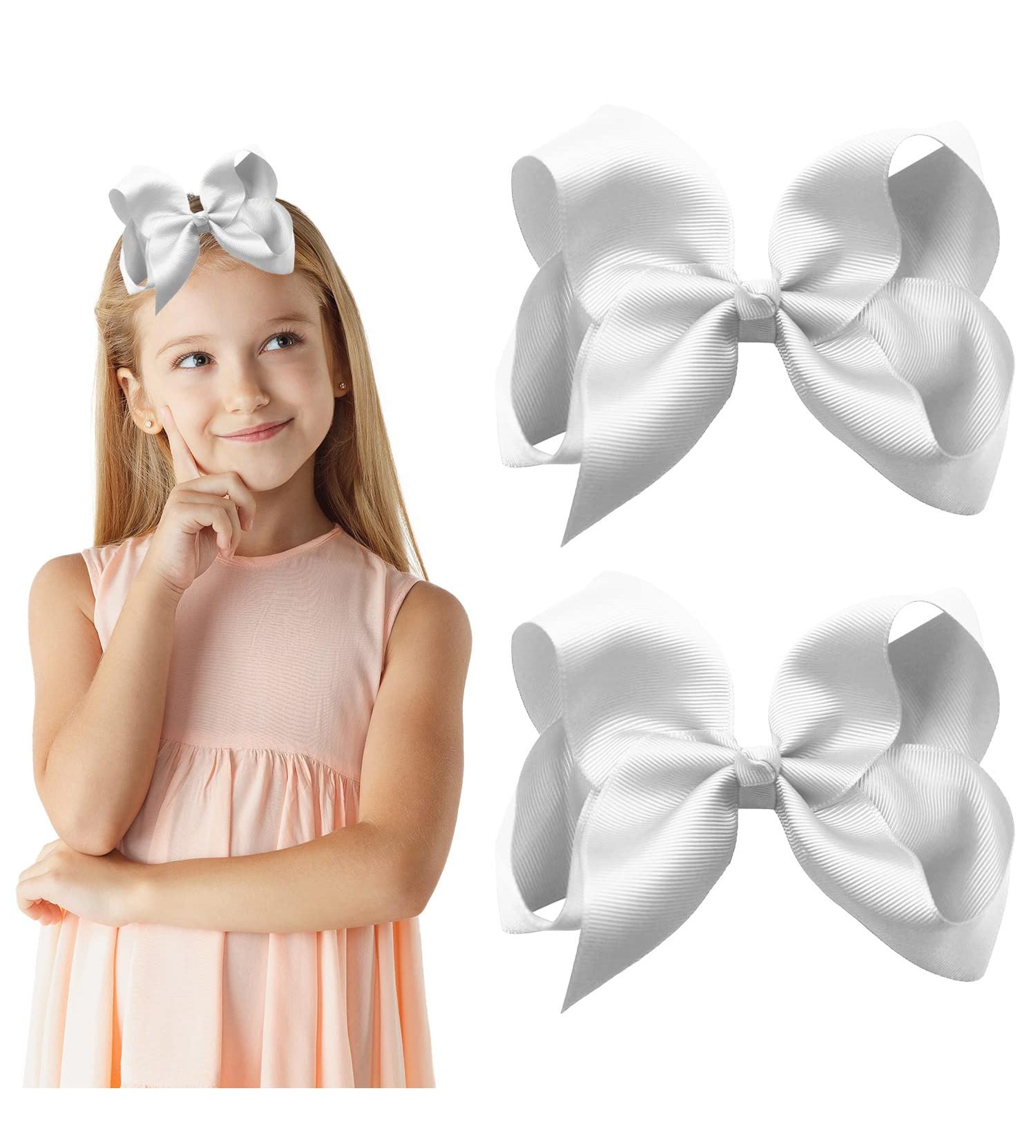 Ribbon Hair Bow Clips 6 Inch White Grosgrain Ribbon Hair Pins Bow Hair Barrettes Alligator Clips Fashionable Hair Accessories for Girls Women Toddlers Christmas Wedding Birthday A3HDJFJ (white) - Buy Online on GoSupps.com
