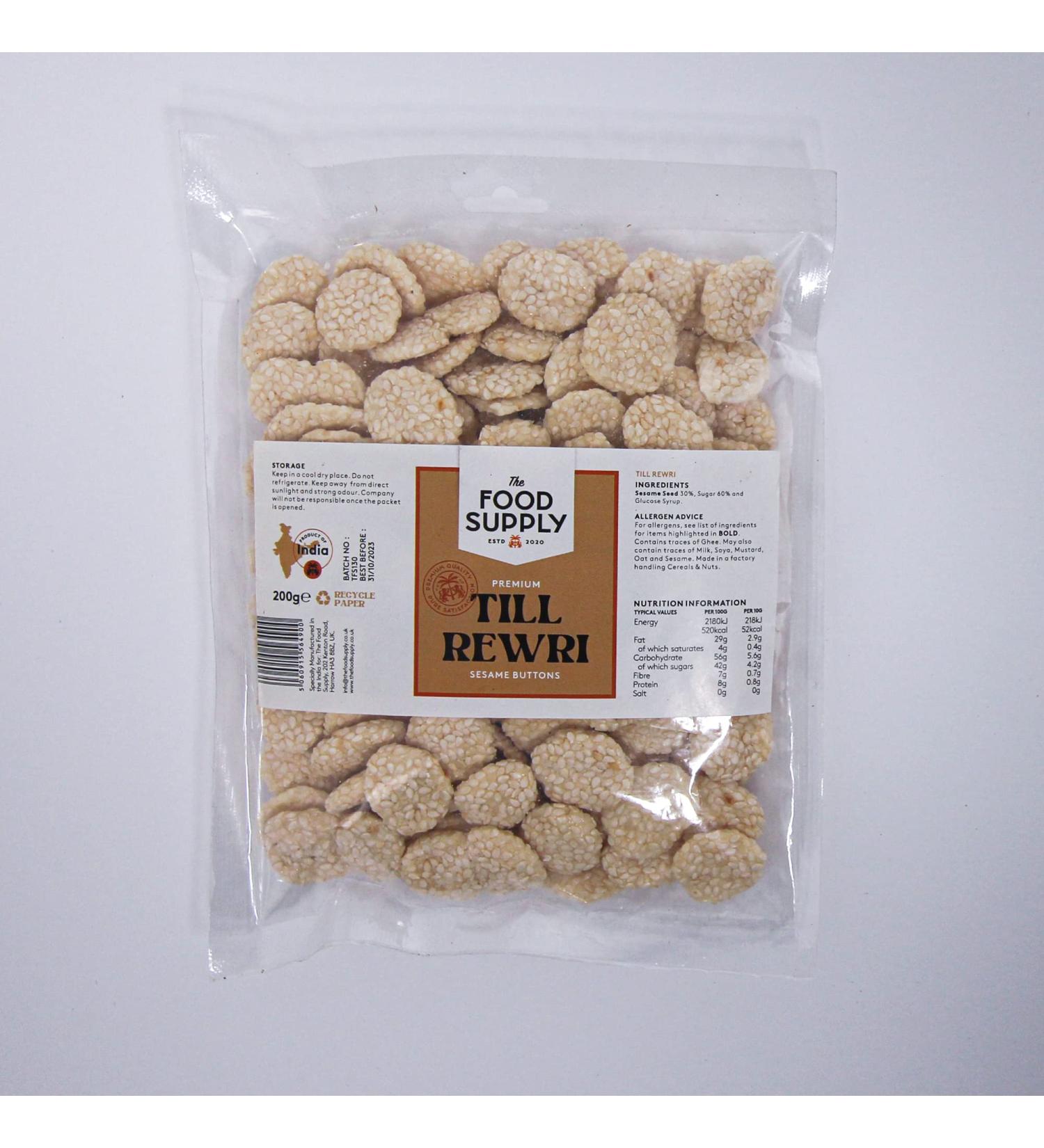 The Food Supply Sesame Buttons Protein Buttons - Made out of 100% pure Sugar Sesame Seed - Gulten Free - Vegan & Vegetarian Friendly - 200g SUGAR REWRI (POUCH) 200G
