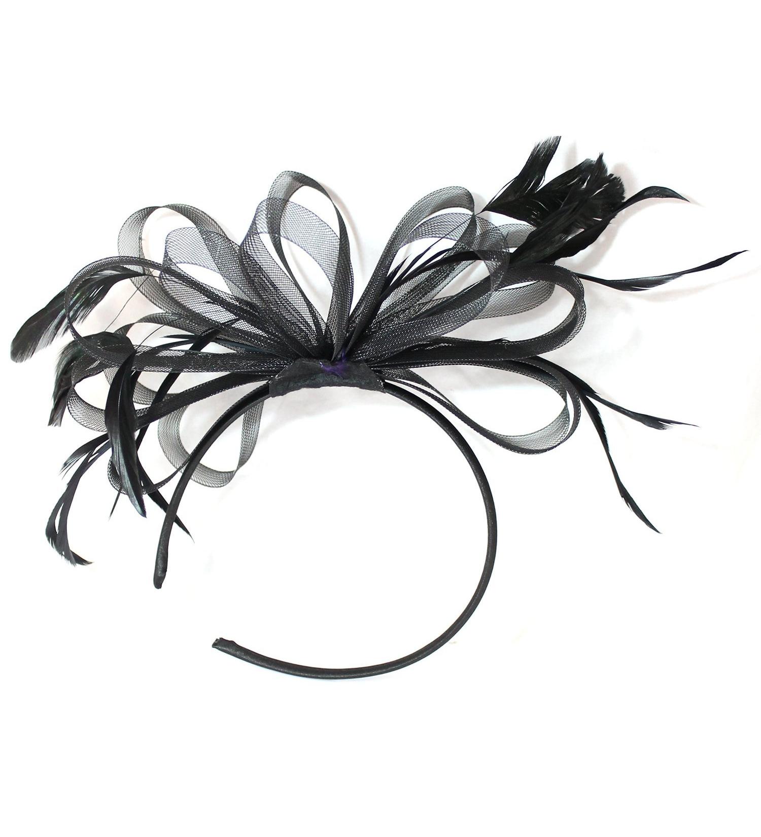 Caprilite Fashion Black Huge Net Hoops Feather Headband Fascinator Wedding Ascot Hair Accessores ASCOT RACES