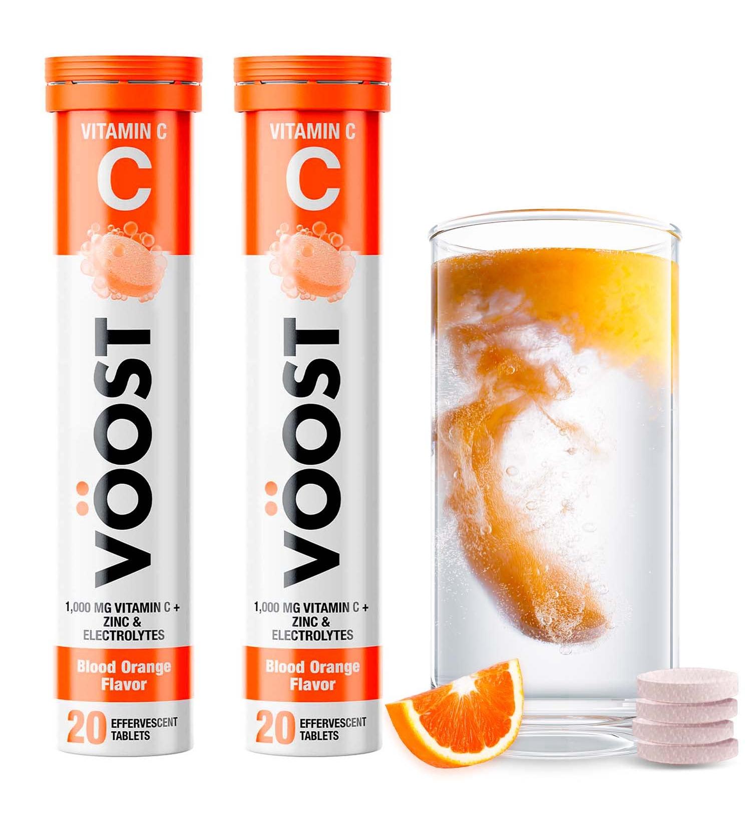 Voost Vitamin C with Zinc & Electrolytes 1000mg | Immune Support Effervescent Tablet | No Sugar & Low Calorie | Blood Orange Flavor - 40 Count - Buy Online on GoSupps.com