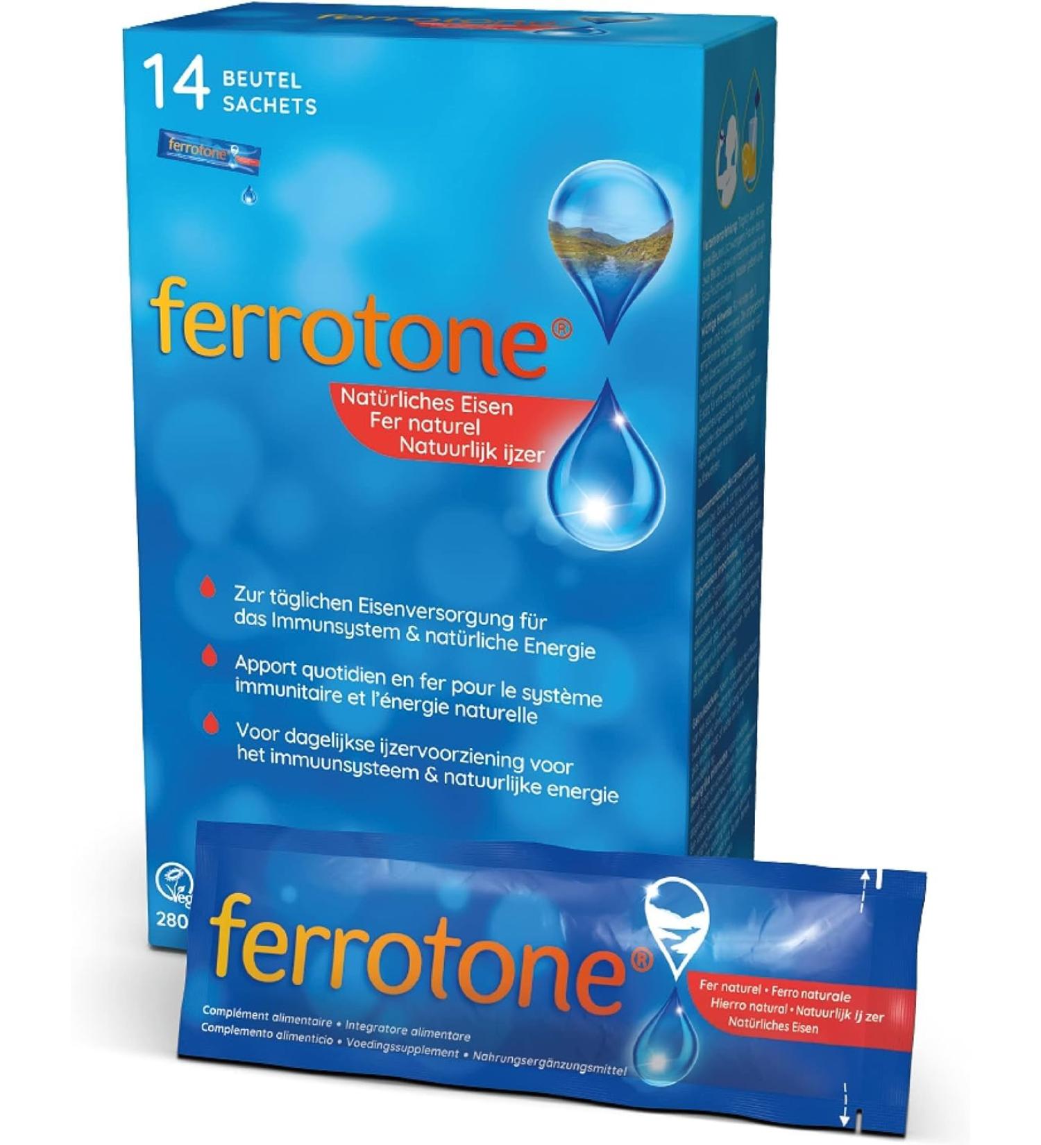 Ferrotone Iron Supplement - Natural Liquid Iron in Water | Easy to Use 14 x 20ml Pack - Buy Online on GoSupps.com
