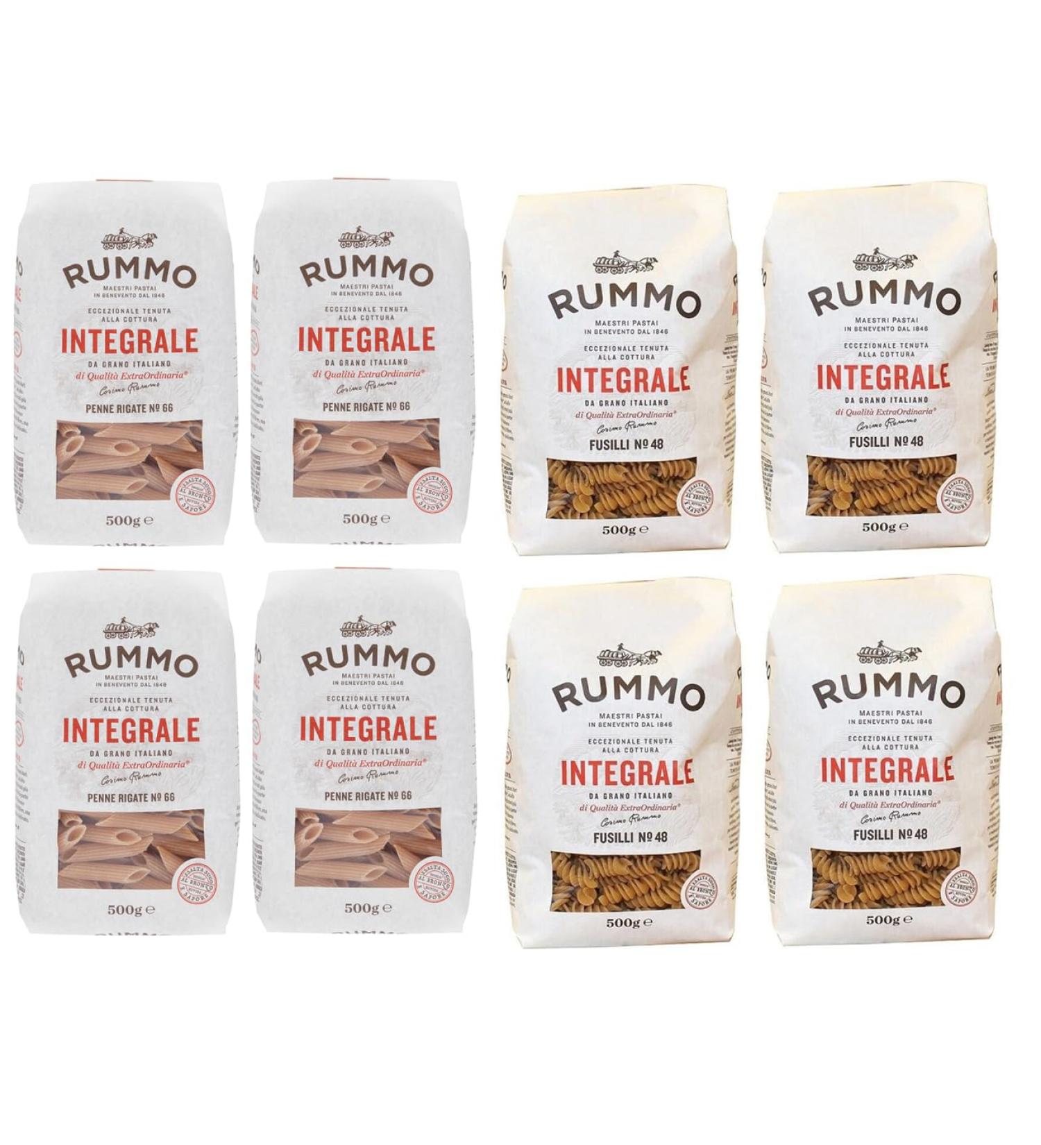 Rummo Wholemeal Pasta Trial Pack 4 Striped Pens + 4 Italian Fusilli Pasta (8 x 500 g) - Buy Online on GoSupps.com