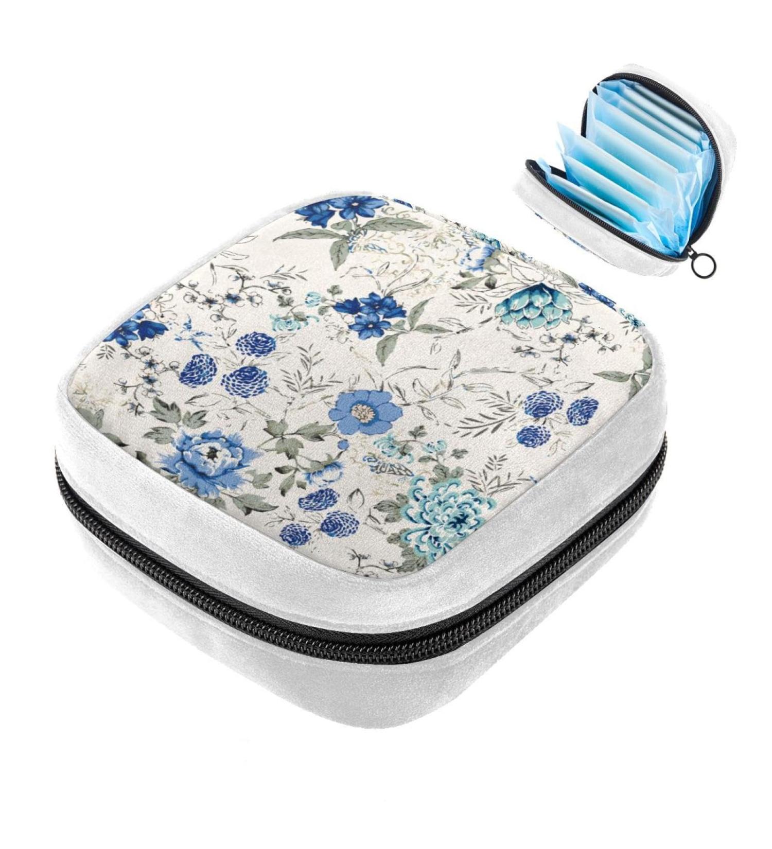 GIAPB Sanitary Napkin Storage Bag | Blue Flower Background | Period & Tampon Makeup Pouch - Buy Online on GoSupps.com