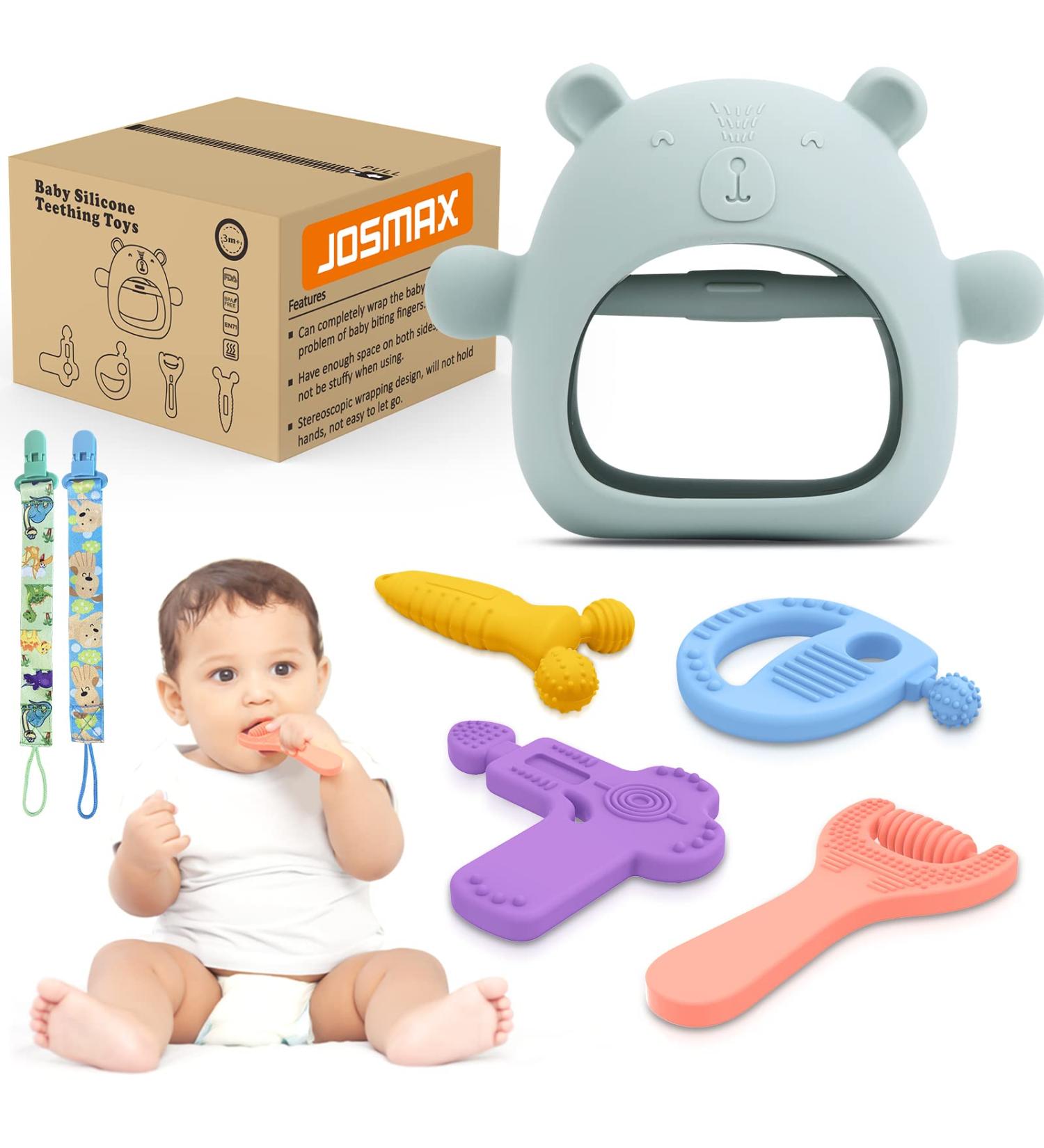 Silicone Bear Mitten Teether Set for Babies 3 12 Months BPA Free Freezer Friendly Molar Chew Toys Relief Soothe Infants Car Seat Toy 5 Pack