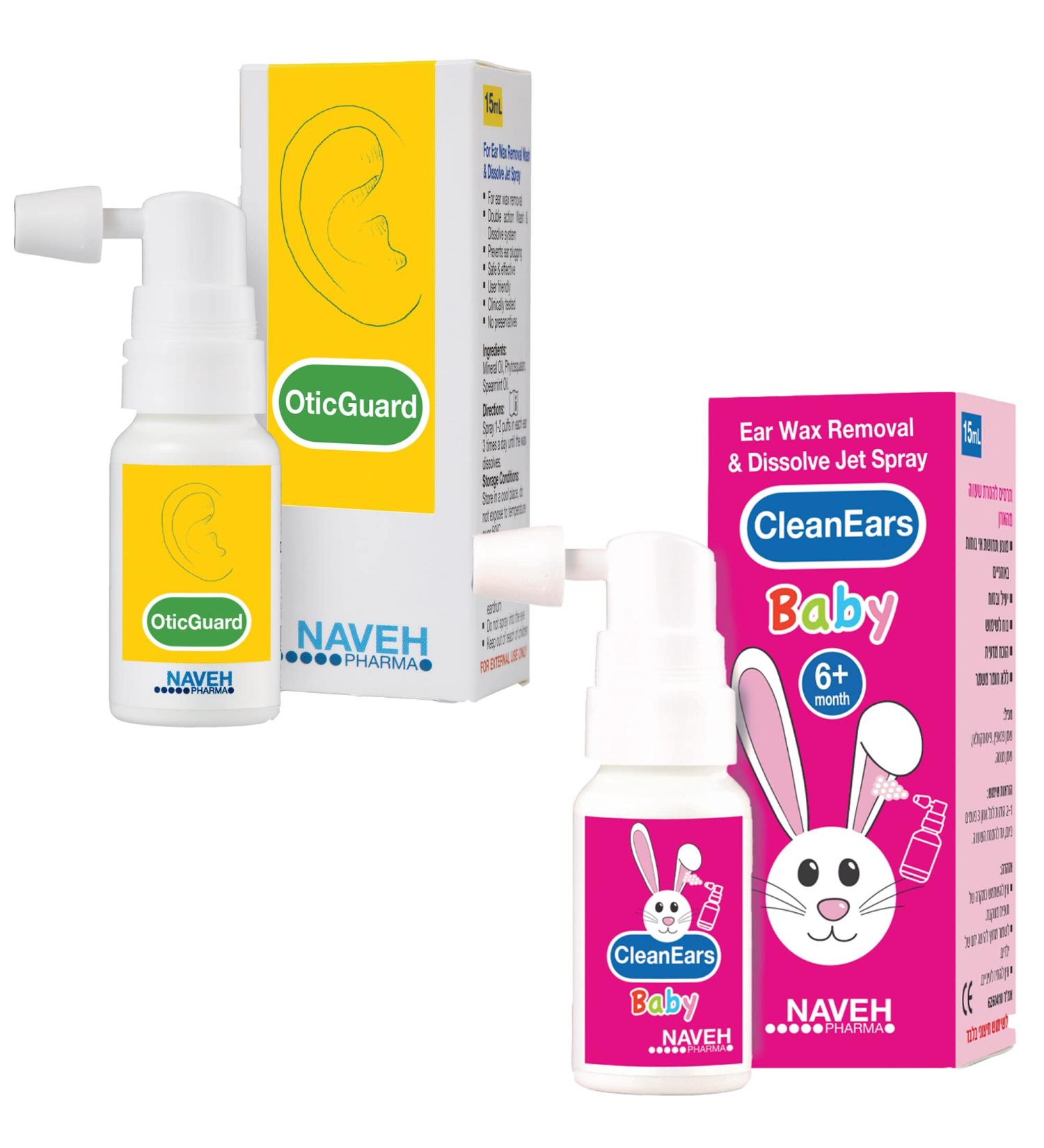 Naveh Pharma Baby Earwax Removal Spray + Otic Guard Ear Infection Spray Bundle - 1 Unit Each - Buy Online on GoSupps.com