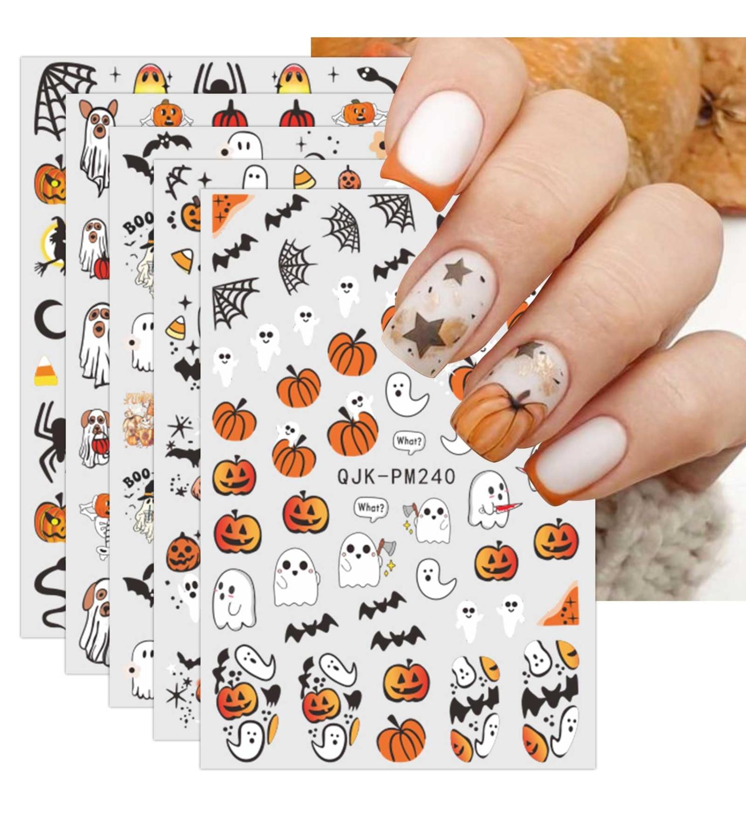 Halloween Nail Stickers 12 Sheets Self-Adhesive Nail Decal Cobweb Ghosts Pumpkin Nail Art Decoration Design Supplies - Buy Online on GoSupps.com