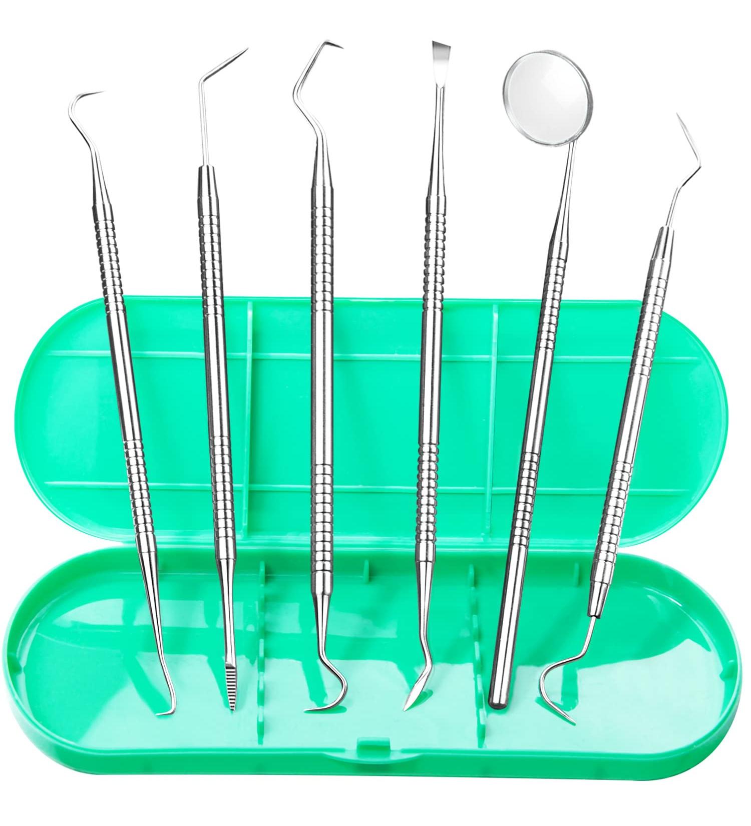 Dental Tools Professional Plaque Remover Kit Stainless Steel Oral Care Set with Tooth Scraper, Tartar Remover, and Dental Scaler - Green Case Included - Buy Online on GoSupps.com