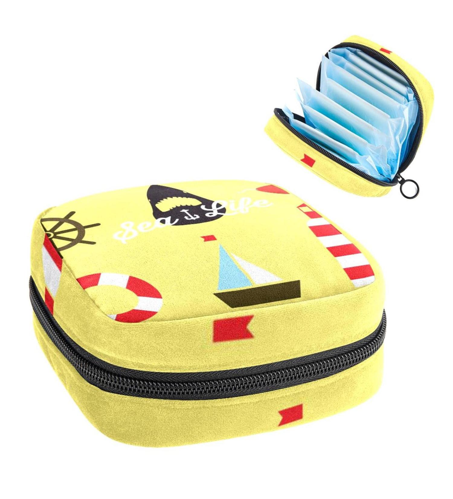 Portable Women's Period Kit with Storage Pockets - Yellow Pattern Stillpad Holder | Feminine Product Bag for Girls - Buy Online on GoSupps.com