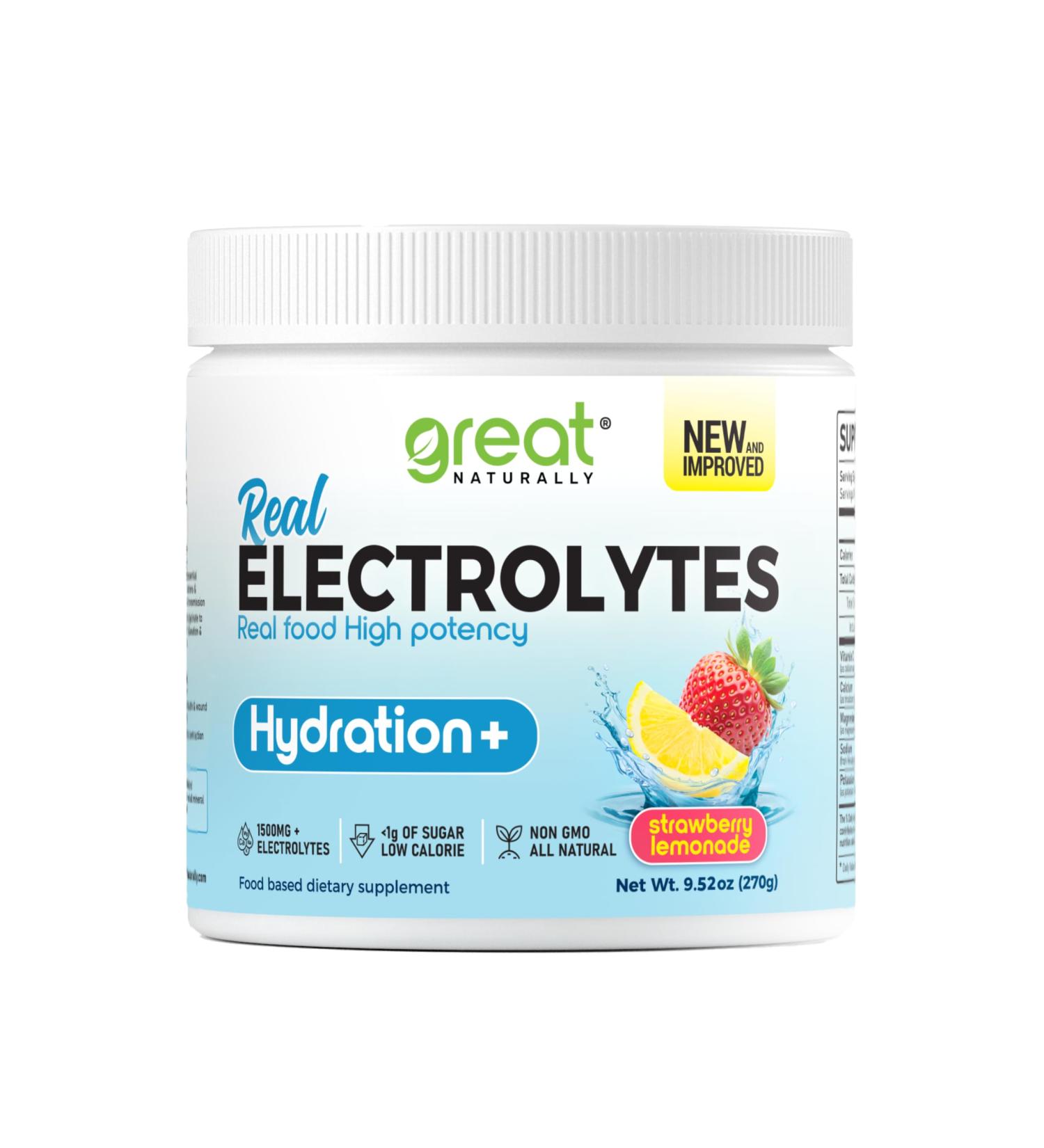 Electrolytes Powder Hydration | Real Food High potency | Strawberry Lemonade 30 Servings | High potency Electrolyte powder | Hydration drink mix | Electrolyte Supplement Potassium Magnesium Calcium - Buy Online on GoSupps.com