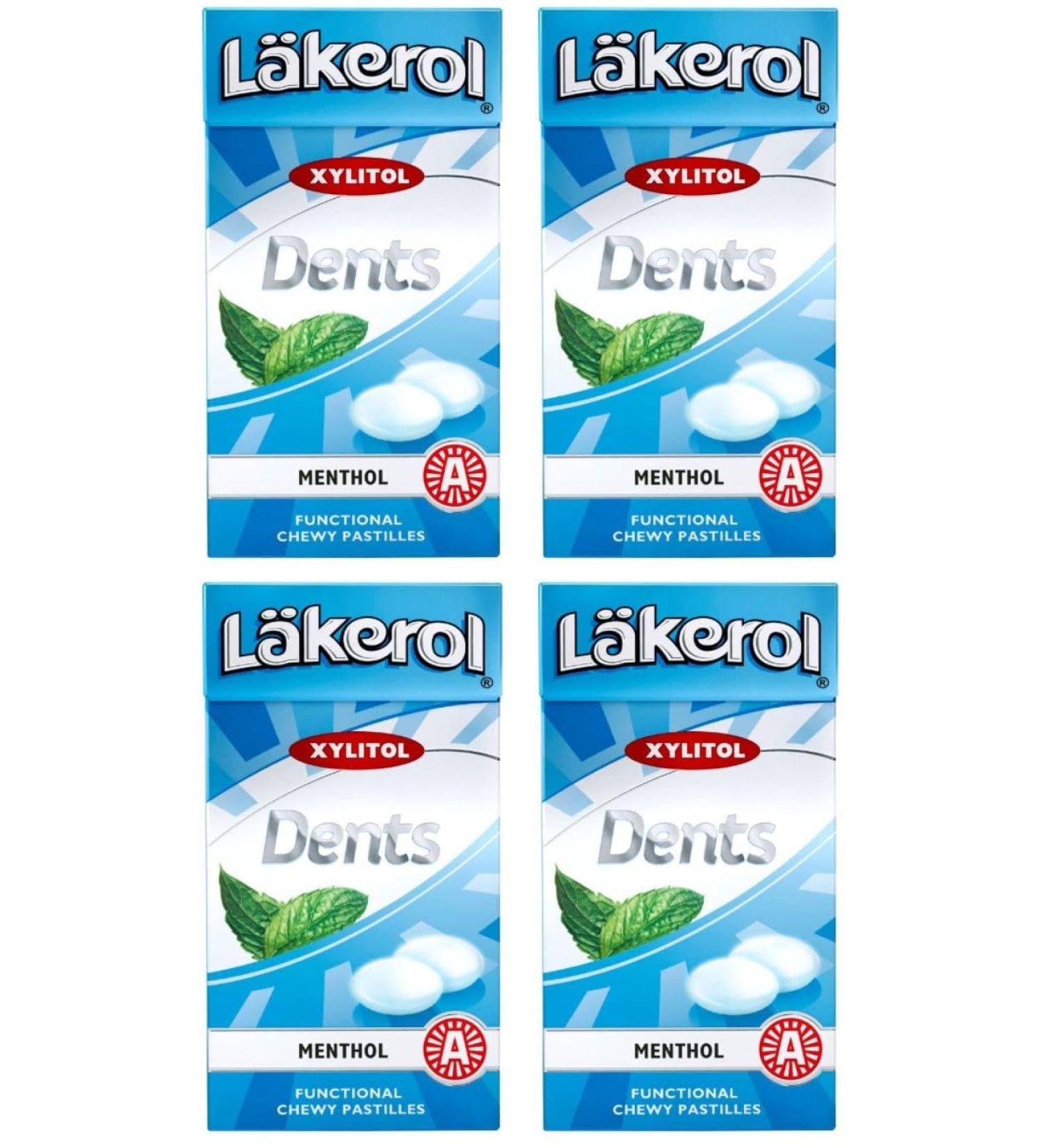 4 Boxes X 36g of L kerol Dents Menthol - Sugar Free - Xylitol - Pastilles Lozenges Dragees Drops Candy Sweets (Sweden)