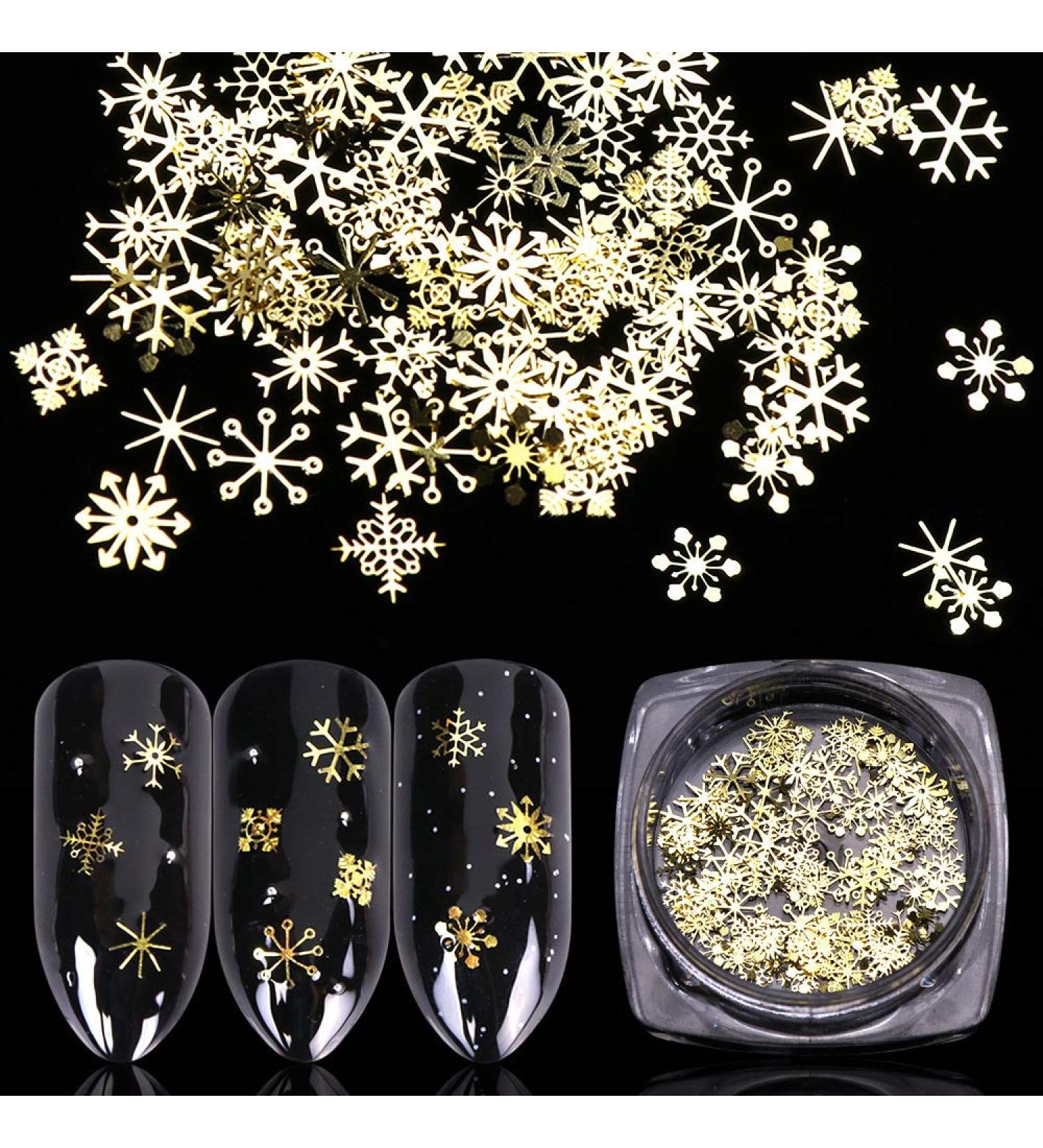 90pcs Gold Snowflake Nail Art Glitter - Christmas 3D Sequins for Stunning Manicure | International Shipping Available - Buy Online on GoSupps.com