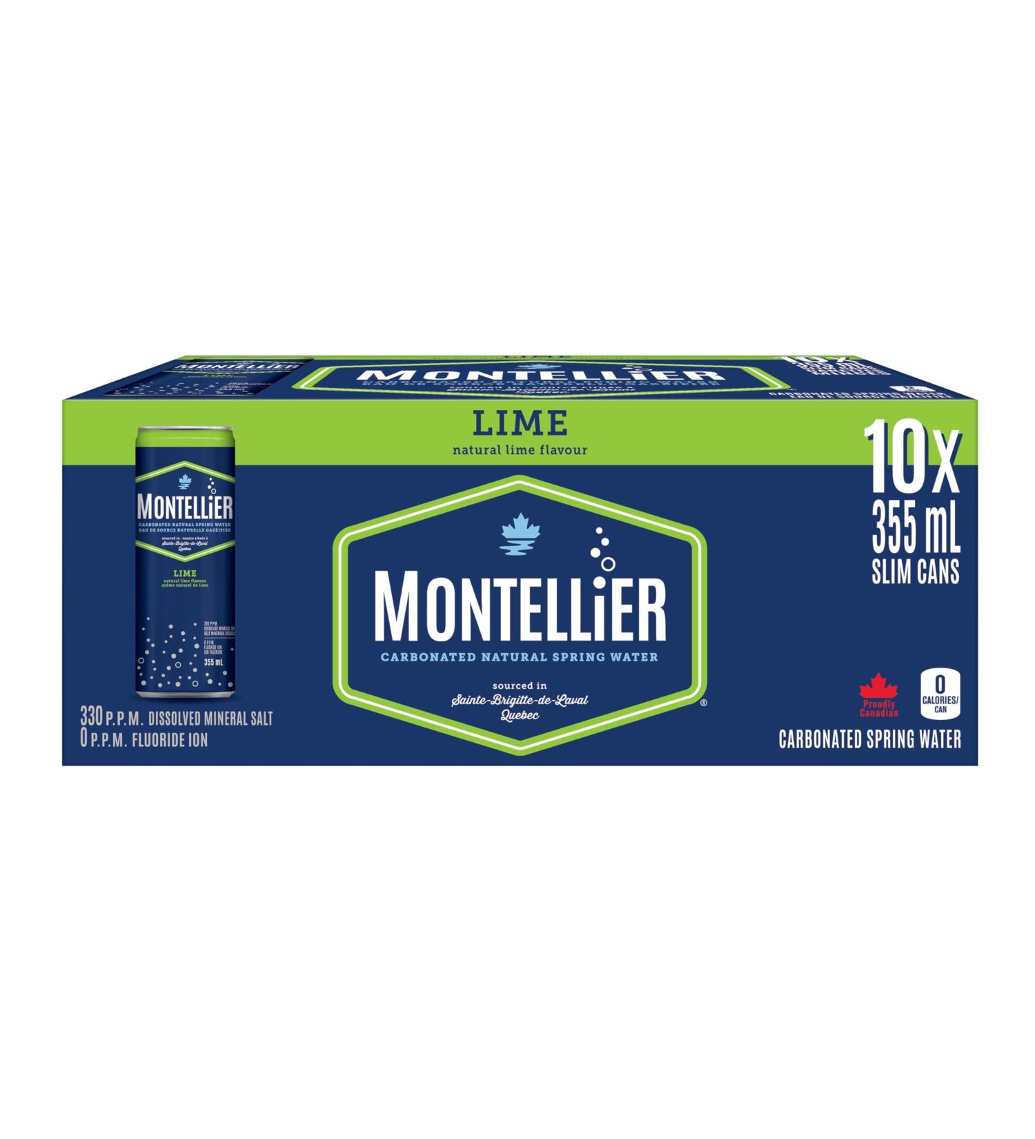 Montellier Carbonated Natural Mineral Water with Lime Flavour 10x355mL - Buy Online on GoSupps.com
