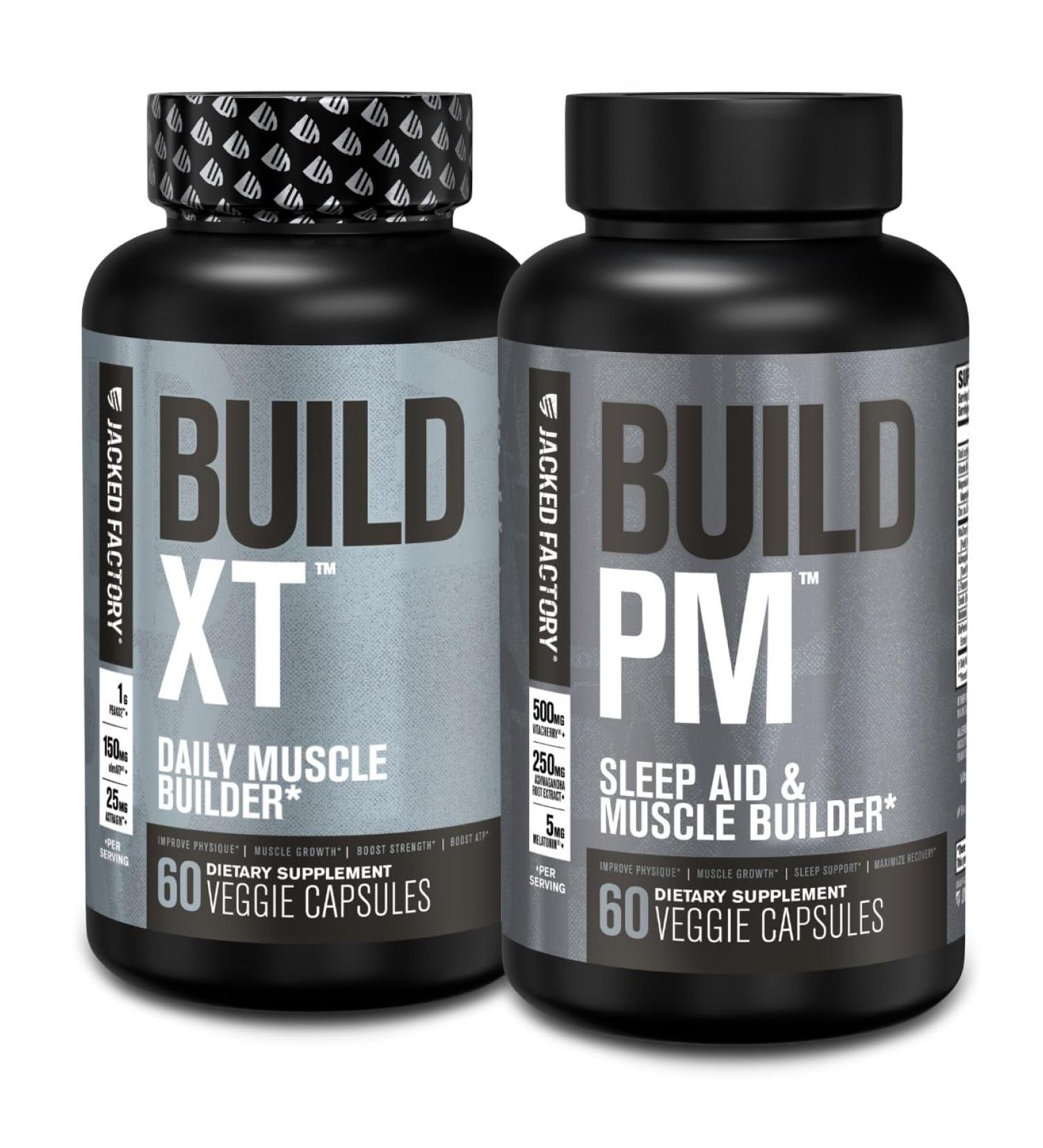 Jacked Factory AM & PM Muscle Building Supplement Stack - Build-XT Muscle Builder & Build PM Night Time Muscle Growth & Sleep Aid - Buy Online on GoSupps.com