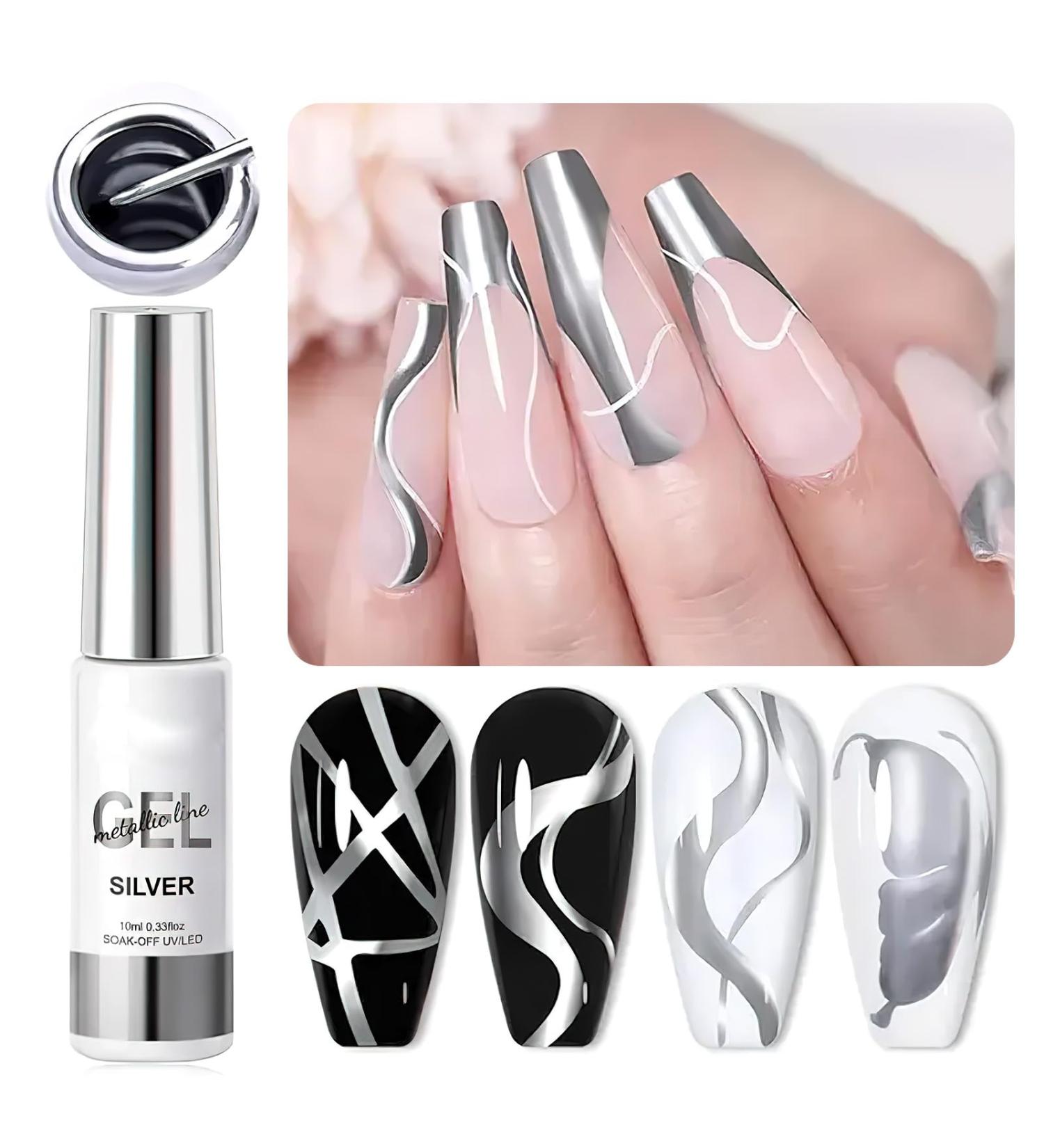 FunnAura Metallic Gel Nail Polish Silver 3D Metal Effect Liner Mirror Chrome Nail Art Paint - Buy Online on GoSupps.com