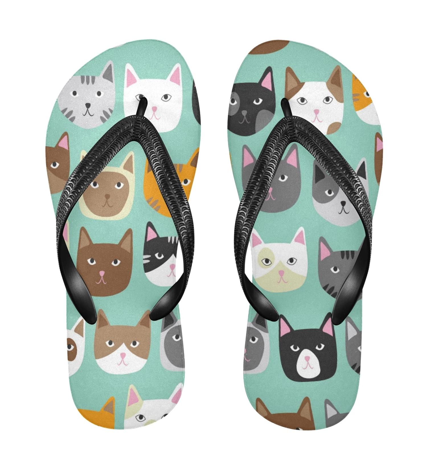 Mnsruu Cute Cat Faces Flip Flops | Animal Sandals Slippers for Men & Women | Perfect for Travel Spa & Home Use - Buy Online on GoSupps.com