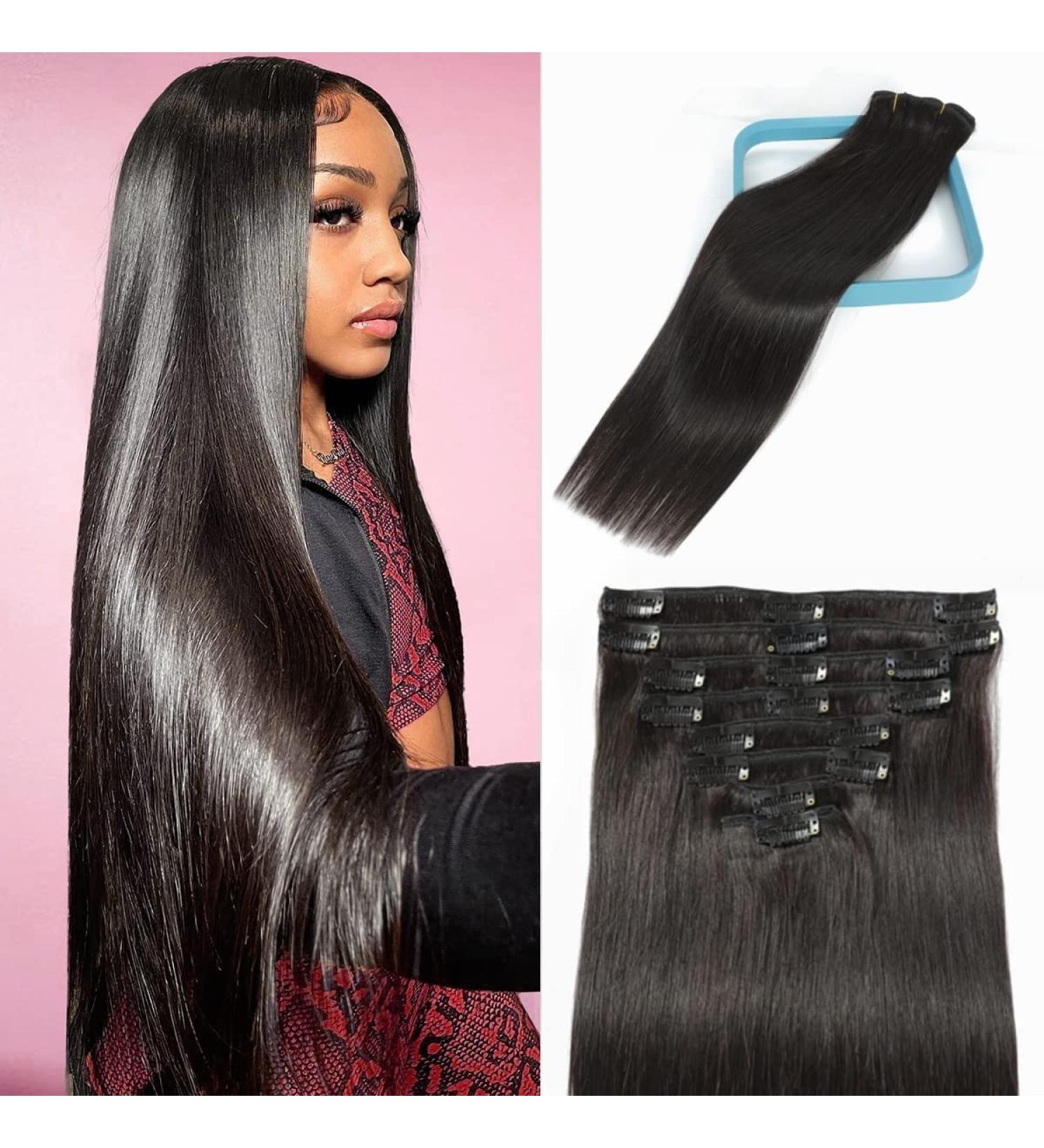 LORIEN 18 Inch 100g #1B Natural Black Clip in Human Hair Extensions - Brazilian Remy Double Weft, 8pcs/Set with 18 Clips - 100% Real Human Hair - Buy Online on GoSupps.com
