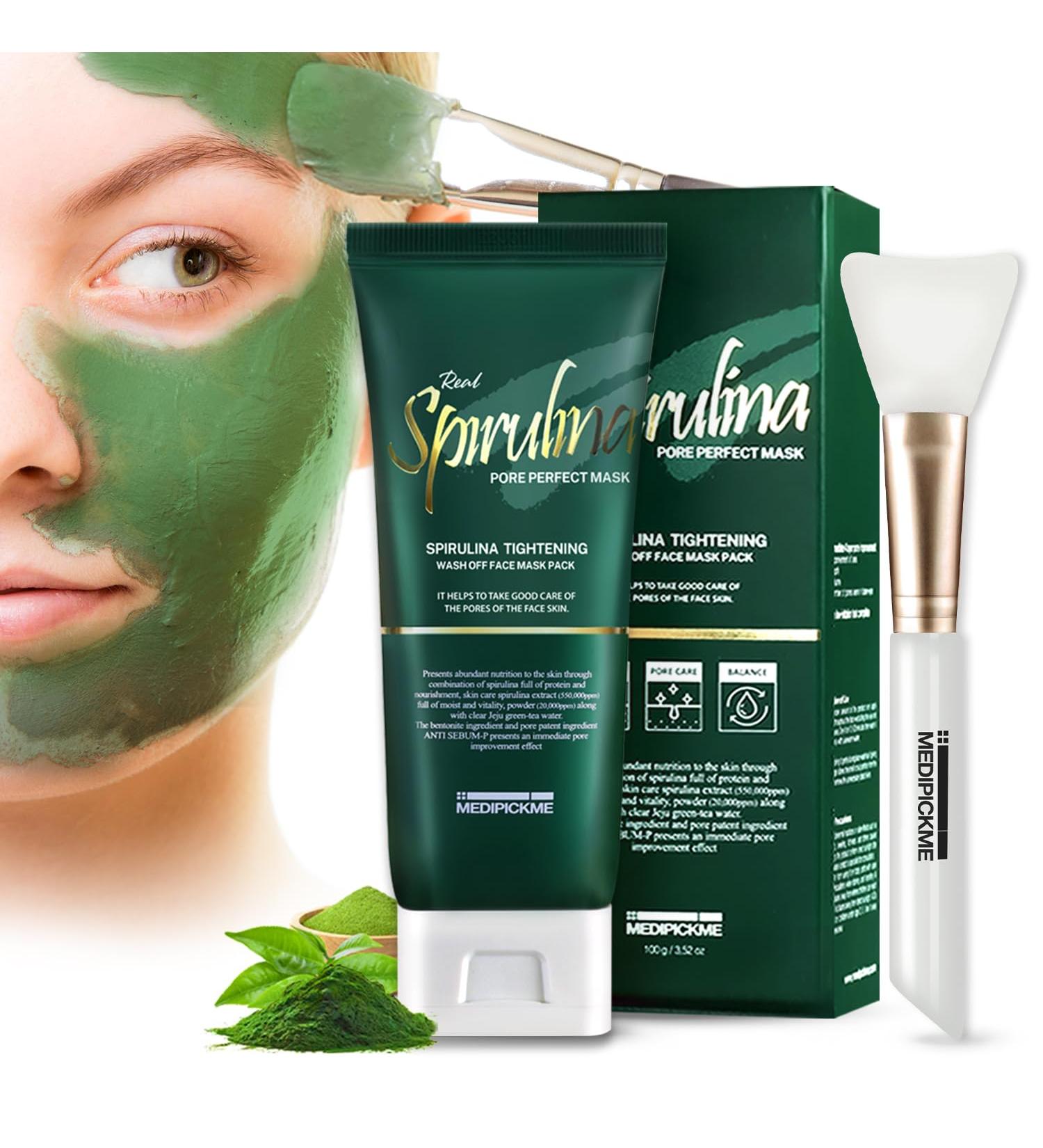 Real Spirulina Pore Perfect Mask 100g | Best Clay Face Mask for Skincare Detox & Pore Minimizing | Korean Skincare & Green Tea Infused - Buy Online on GoSupps.com